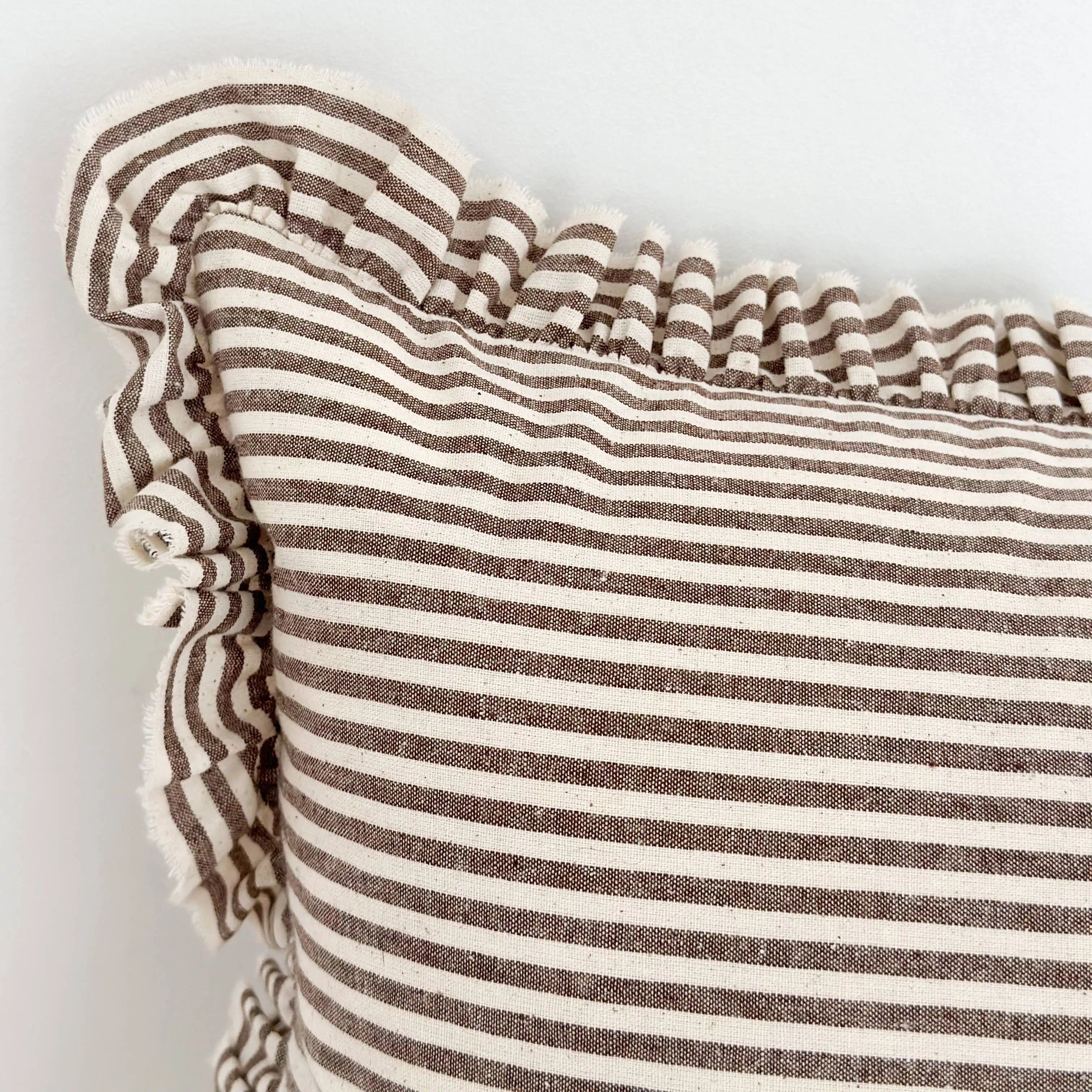 Darcy Ruffle Cotton Cushion Cover 50x30 – Dark Brown Stripe Ellenvale Trade