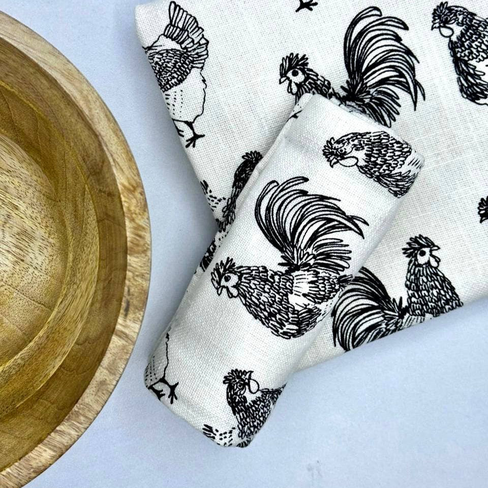 Gift Set - Natural Wooden Bowl with Set of 2 Kitchen Towels Rich Home Linens