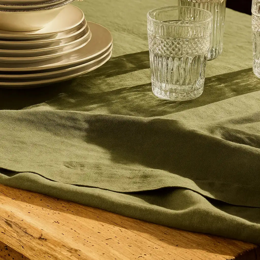 Pure Linen Tablecloth 210 x 240 cm - Olive Mama and Tochter
