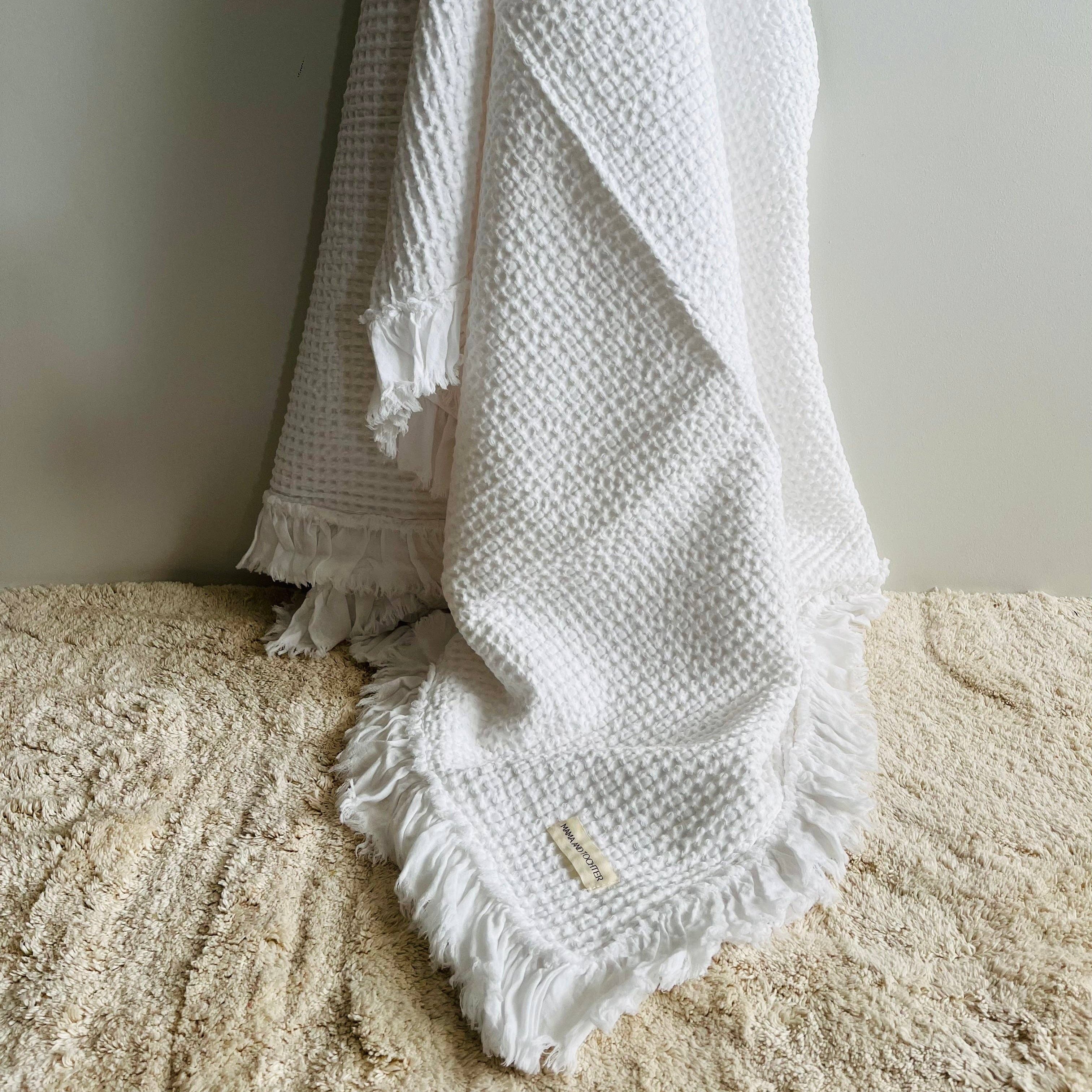 Organic Cotton Rustic Waffle Throw Blanket - White Mama and Tochter