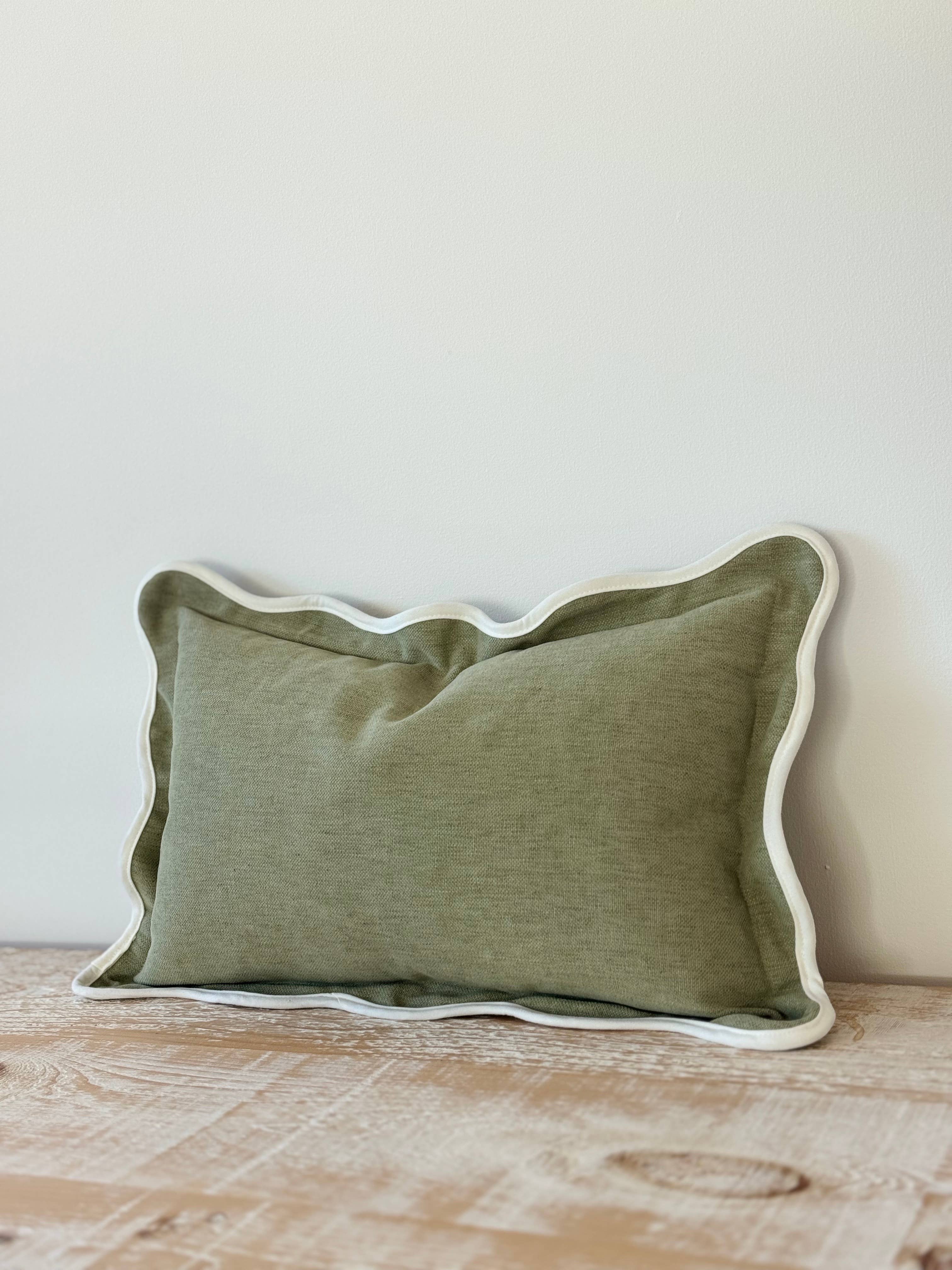 Chloe Sage Scalloped Edge Cushion 50x30cm Ellenvale Trade