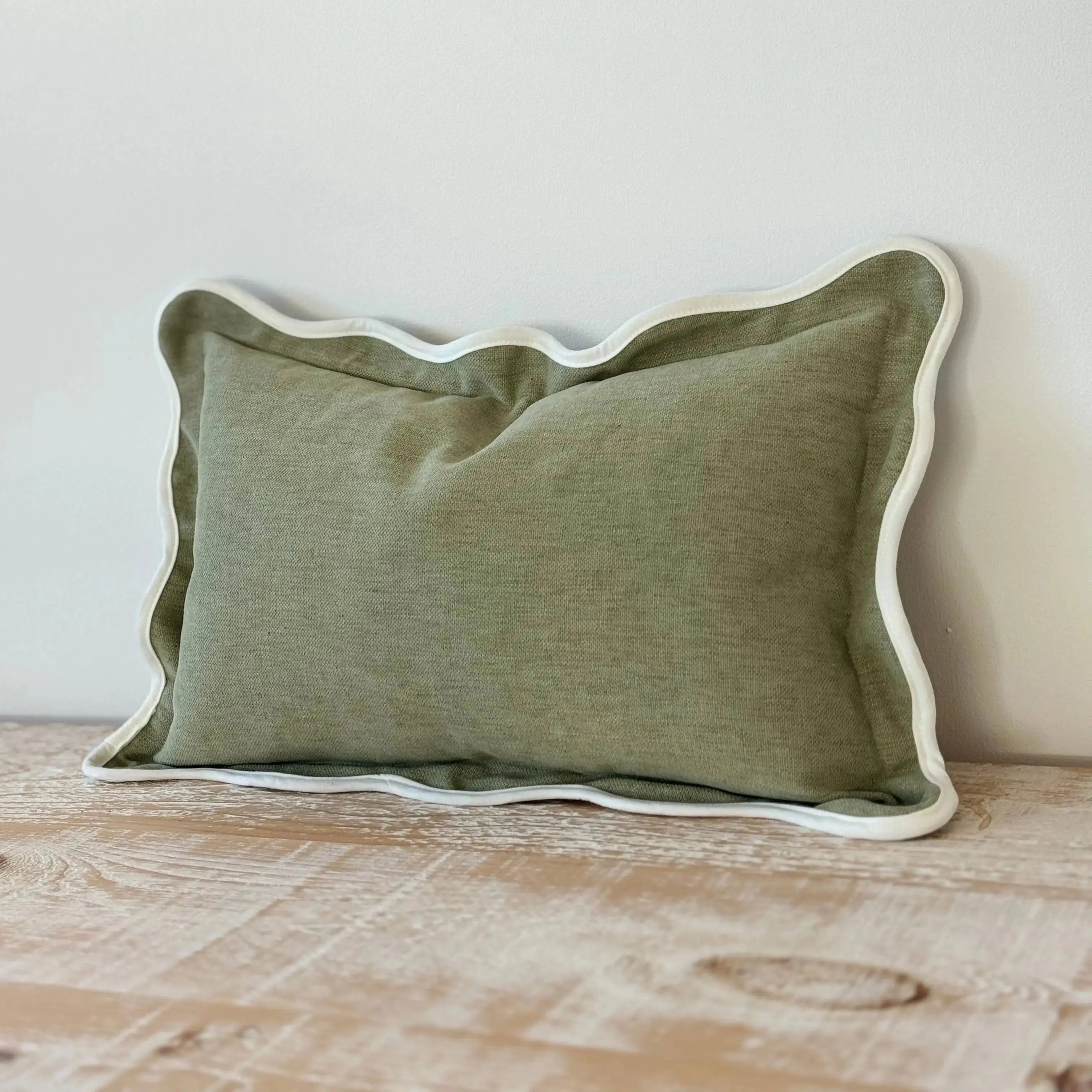 Chloe Sage Scalloped Edge Cushion 50x30cm Ellenvale Trade