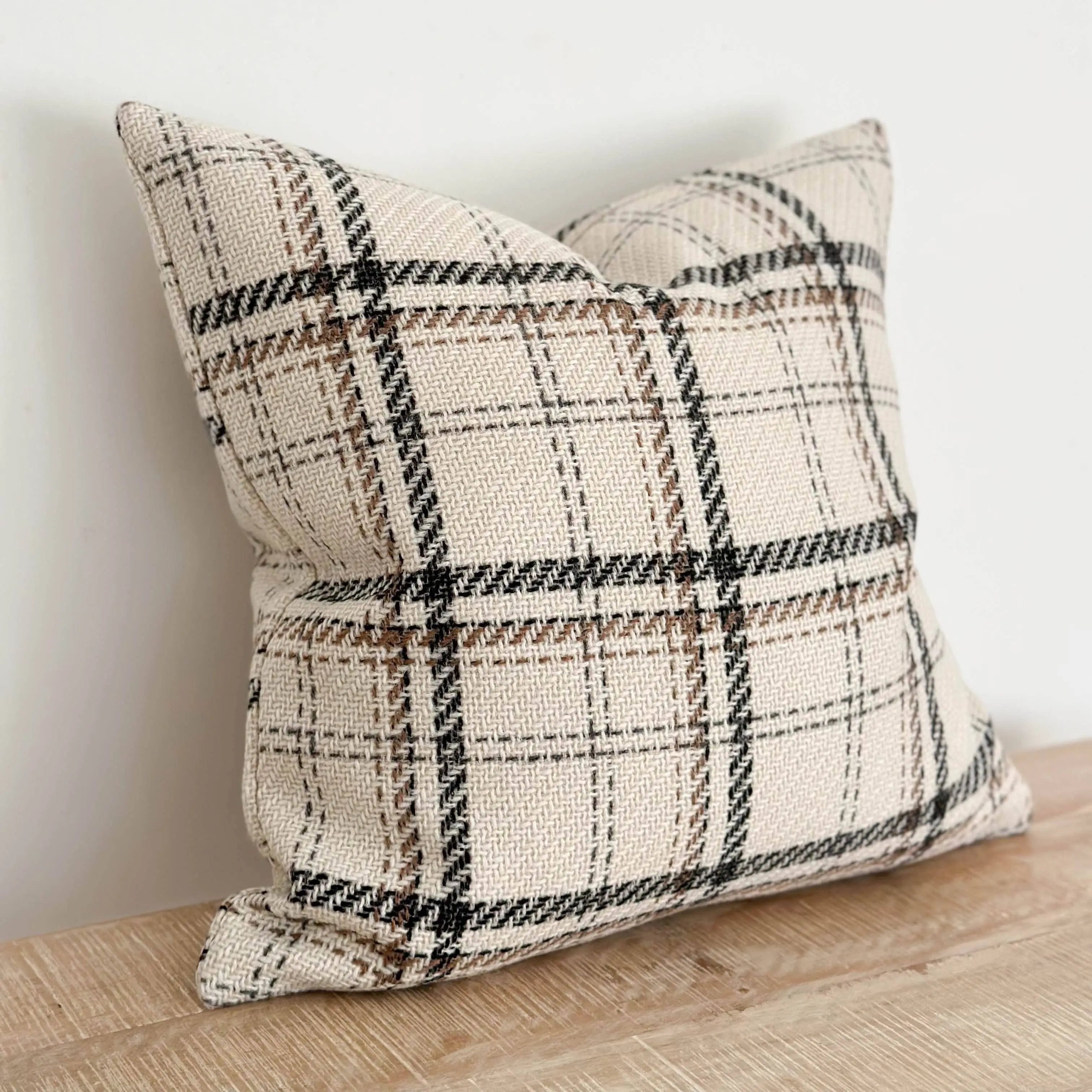 Country Wool Effect Cushion Cover – Cream Check 45×45cm Ellenvale Trade