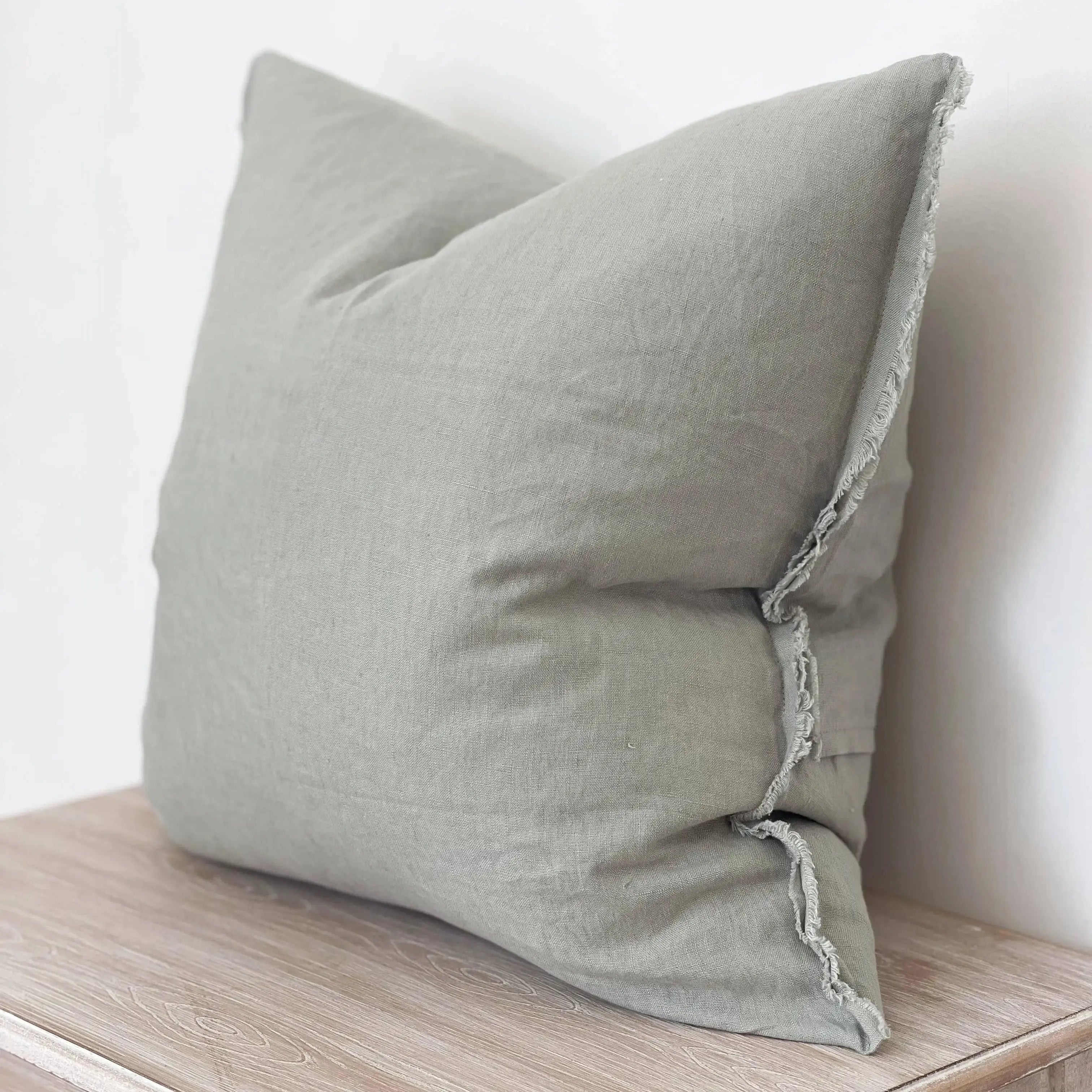 Esmee Linen Cushion Cover – Frayed Edge Sage: 53 x 53 cm Ellenvale Trade