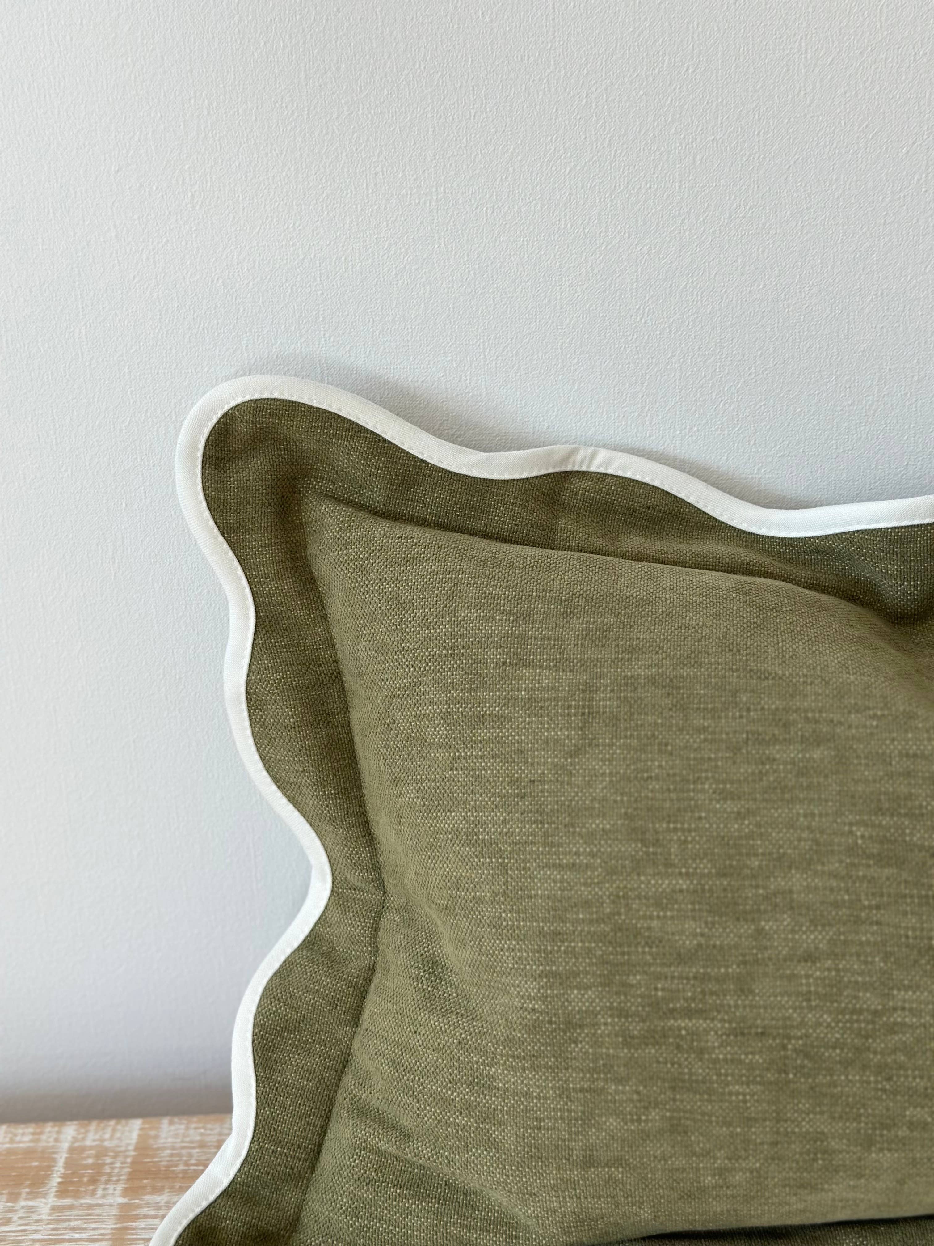Chloe Olive Scalloped Edge Cushion Cover 50cm × 30cm Ellenvale Trade