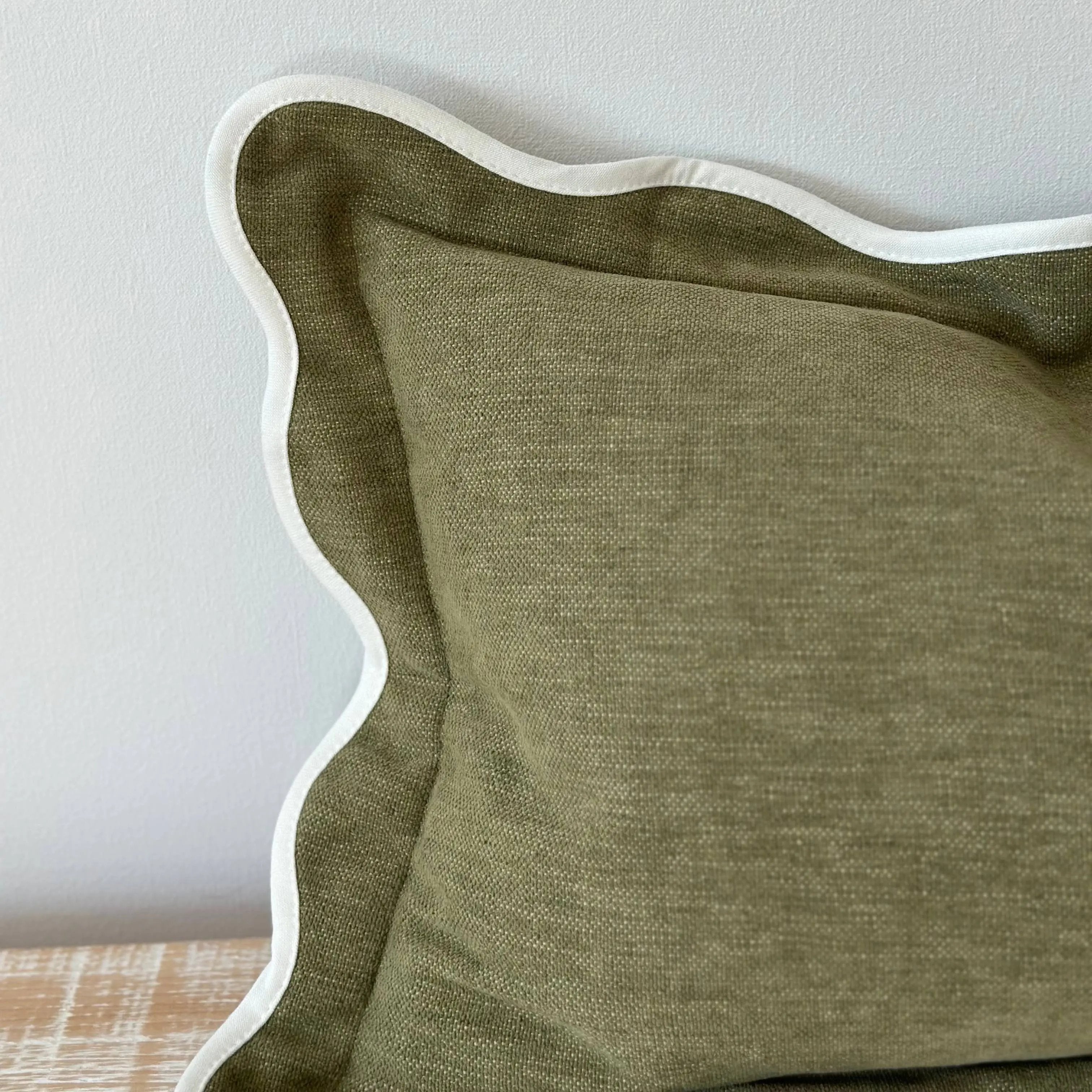 Chloe Olive Scalloped Edge Cushion Cover 50cm × 30cm Ellenvale Trade