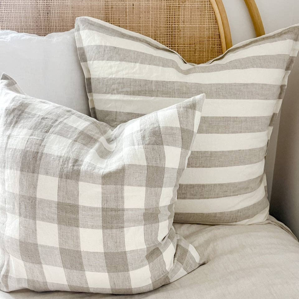 Linen Cushion - Natural Gingham Mama and Tochter
