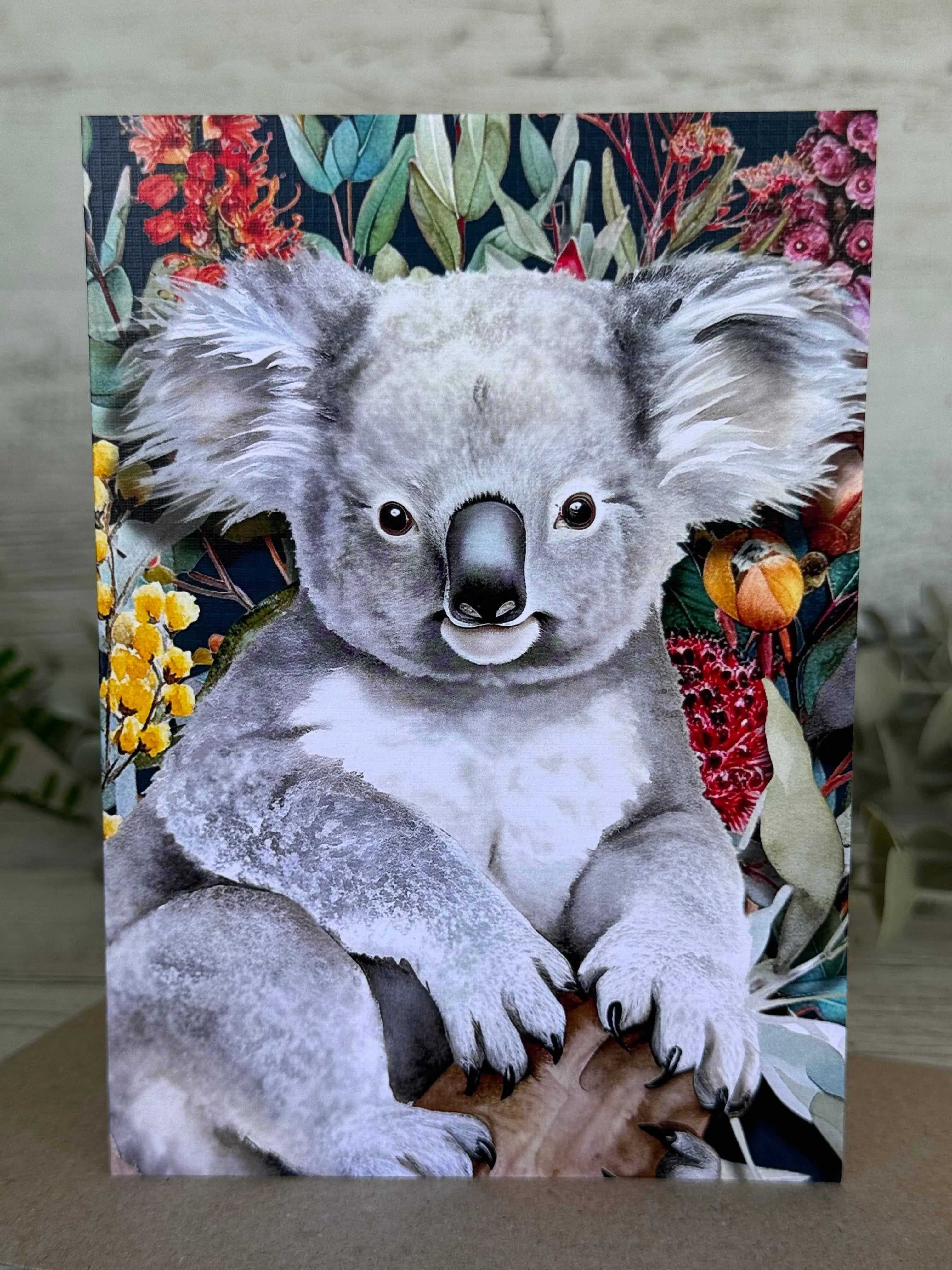 Australian Koala on Native Florals greeting card Scattered Seed Co
