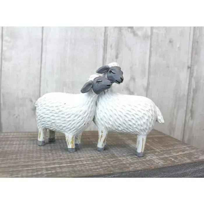 Sheep Double Ornament White Carved Resin With Grey Faces - Small Langs