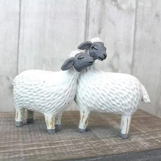 Sheep Double Ornament White Carved Resin With Grey Faces - Small Langs