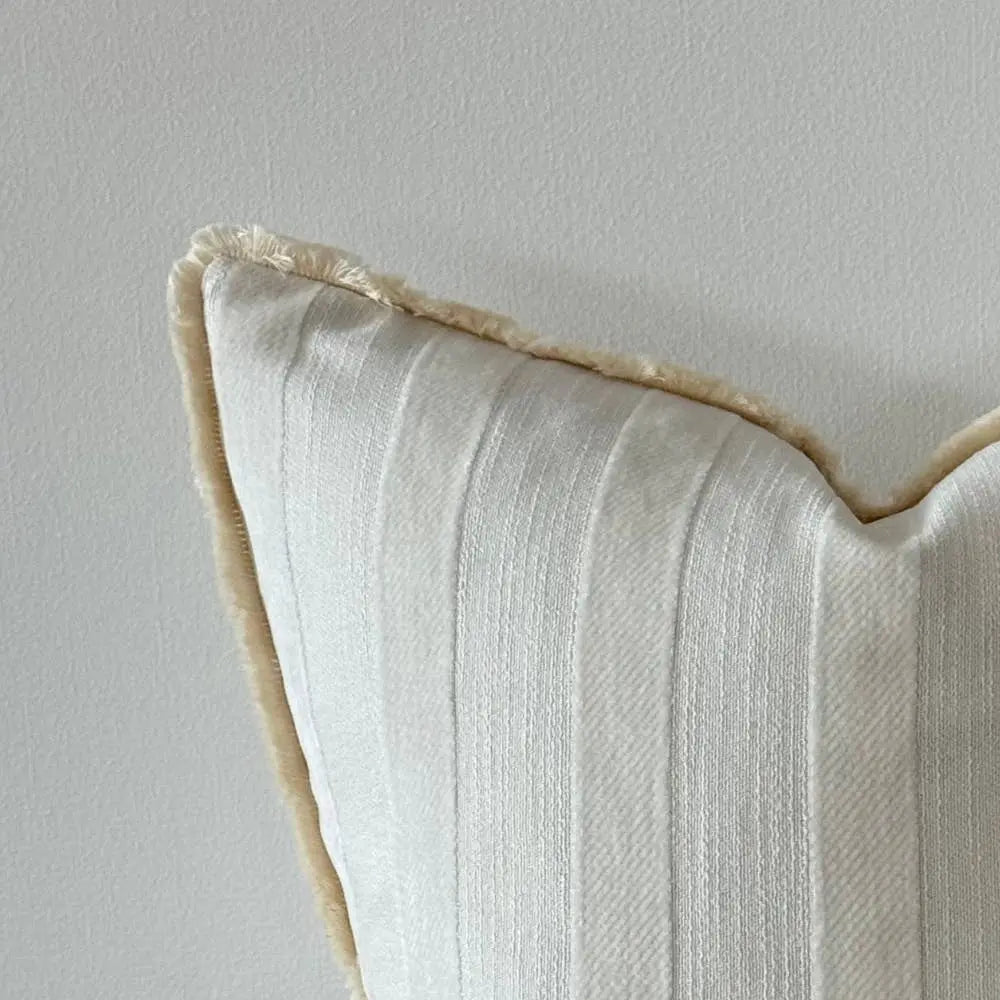 Isla Cream Stripe Cushion Cover - Fringed Edge 45 × 45 cm