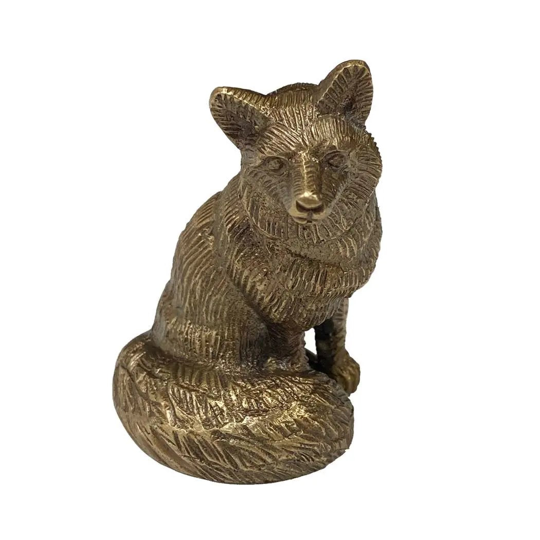 Antiqued Solid Brass Sitting Fox – Tabletop Decor / Paperweight X Small