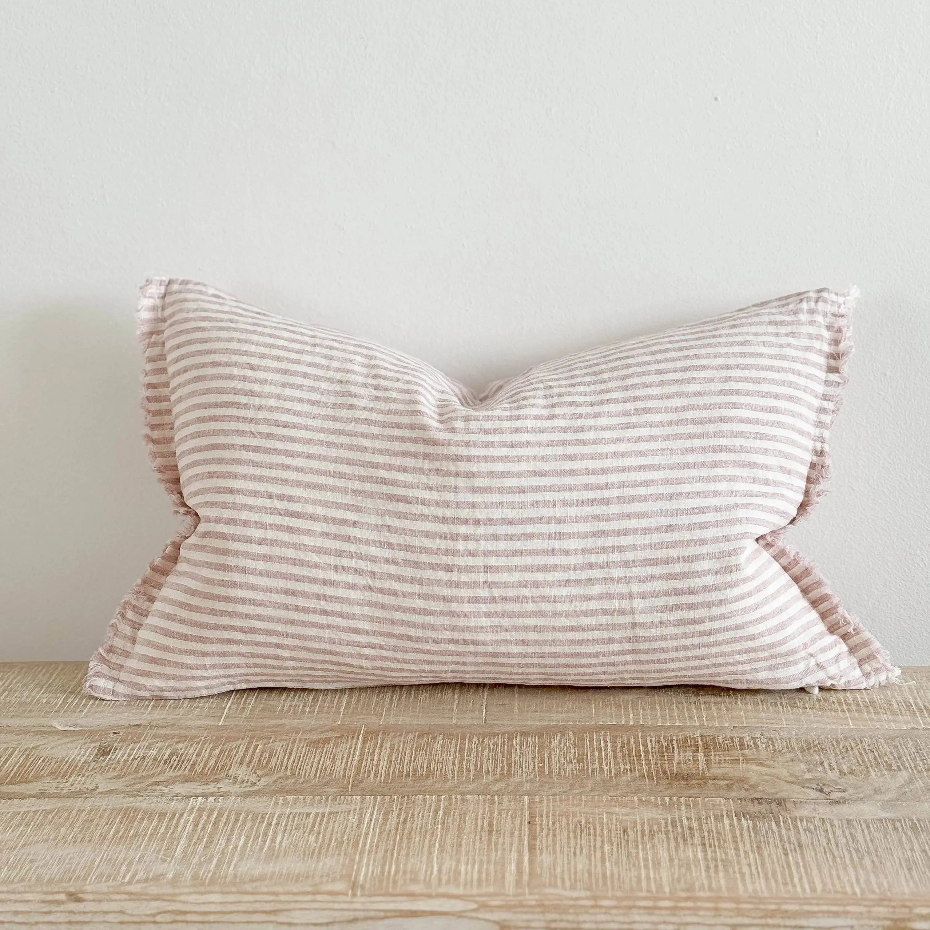 Esmee Fringed Linen Cushion Cover 50x30 – Pink & Cream Stripe Ellenvale Trade