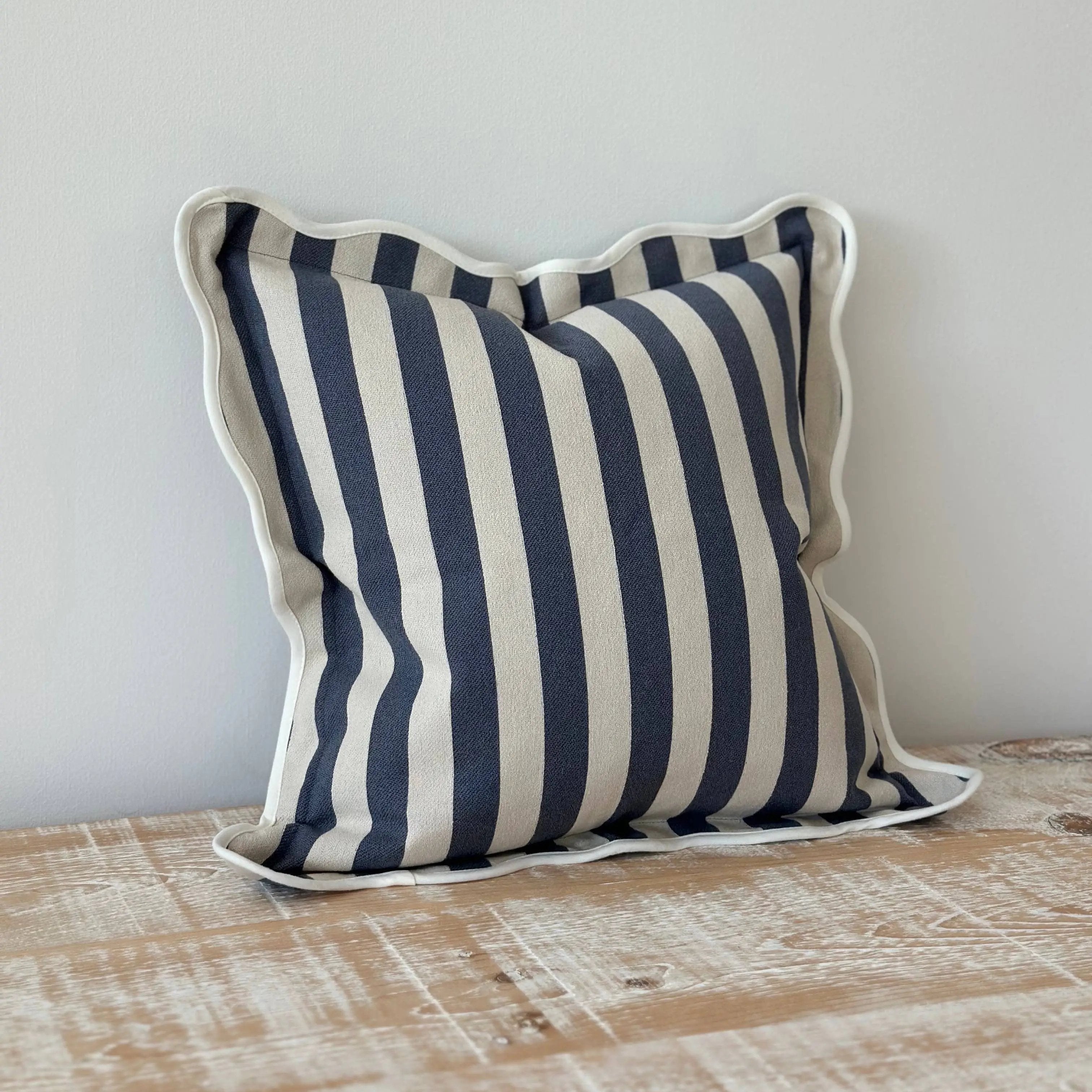 Chloe Navy Stripe Scalloped Edge Cushion Cover Ellenvale Trade