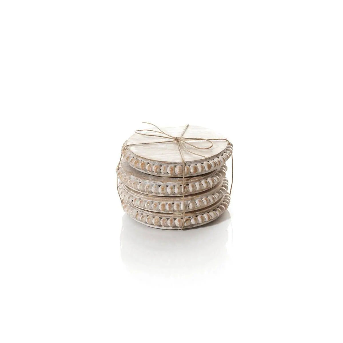 Rustic Mango Wood Set of 4 Round Beaded Coasters