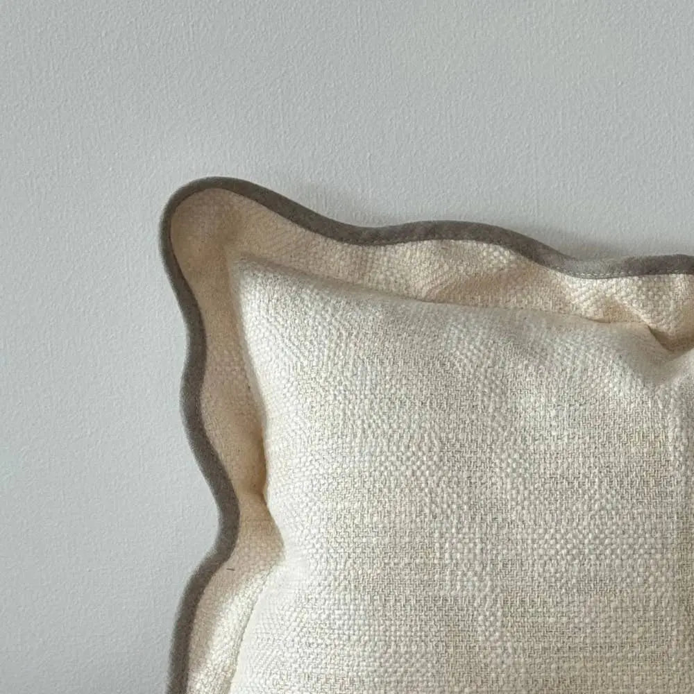 Chloe Cream & Greige Scalloped Edge Cushion Cover – 50 × 30 cm