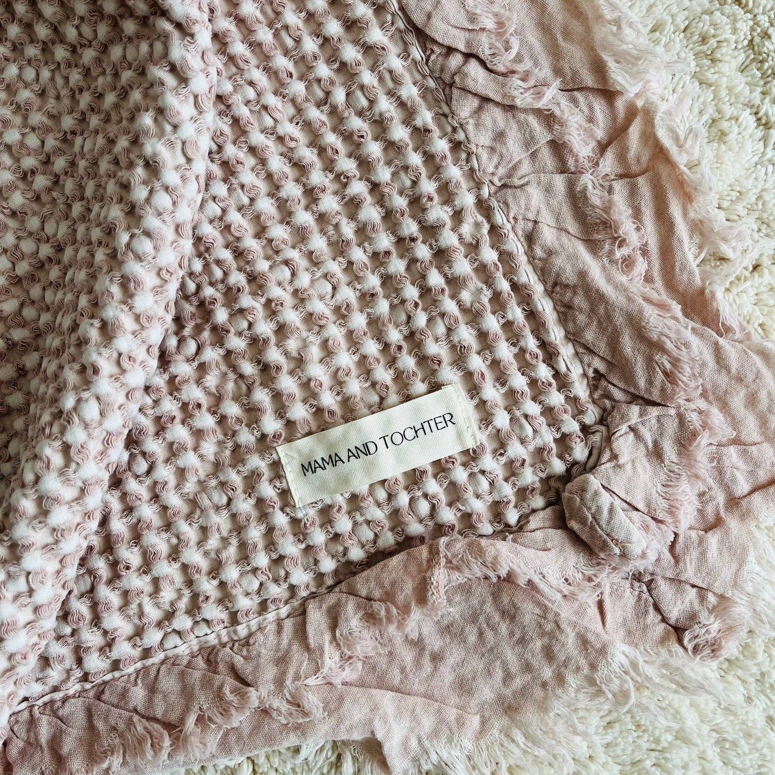 Organic Cotton Rustic Waffle Throw Blanket - Dusty Pink
