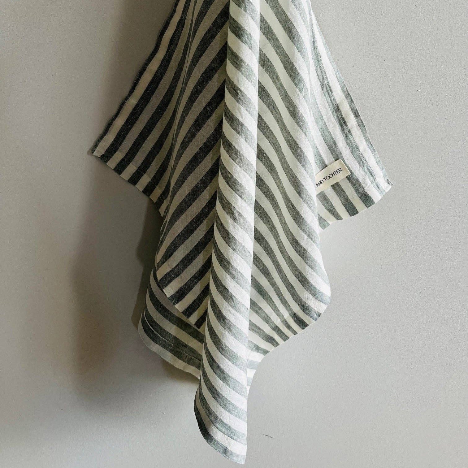 Pure French Linen Tea Towel - Sage Stripe Mama and Tochter