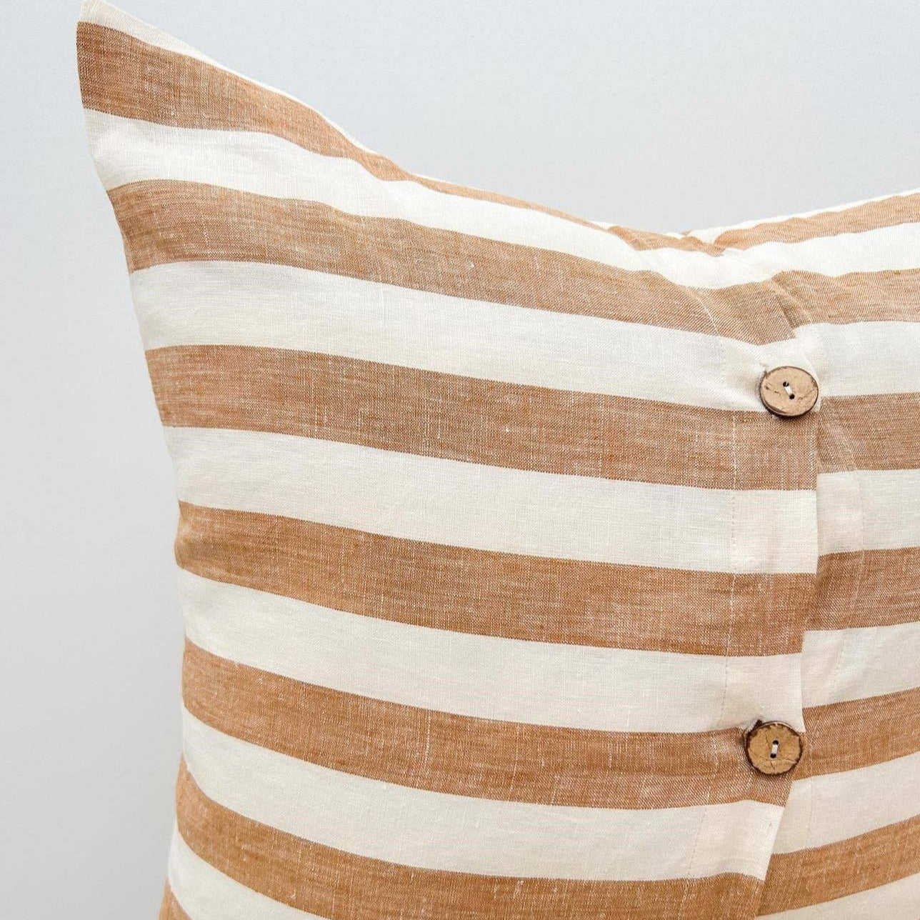 Toffee Wide Stripe Linen Cushion Mama and Tochter