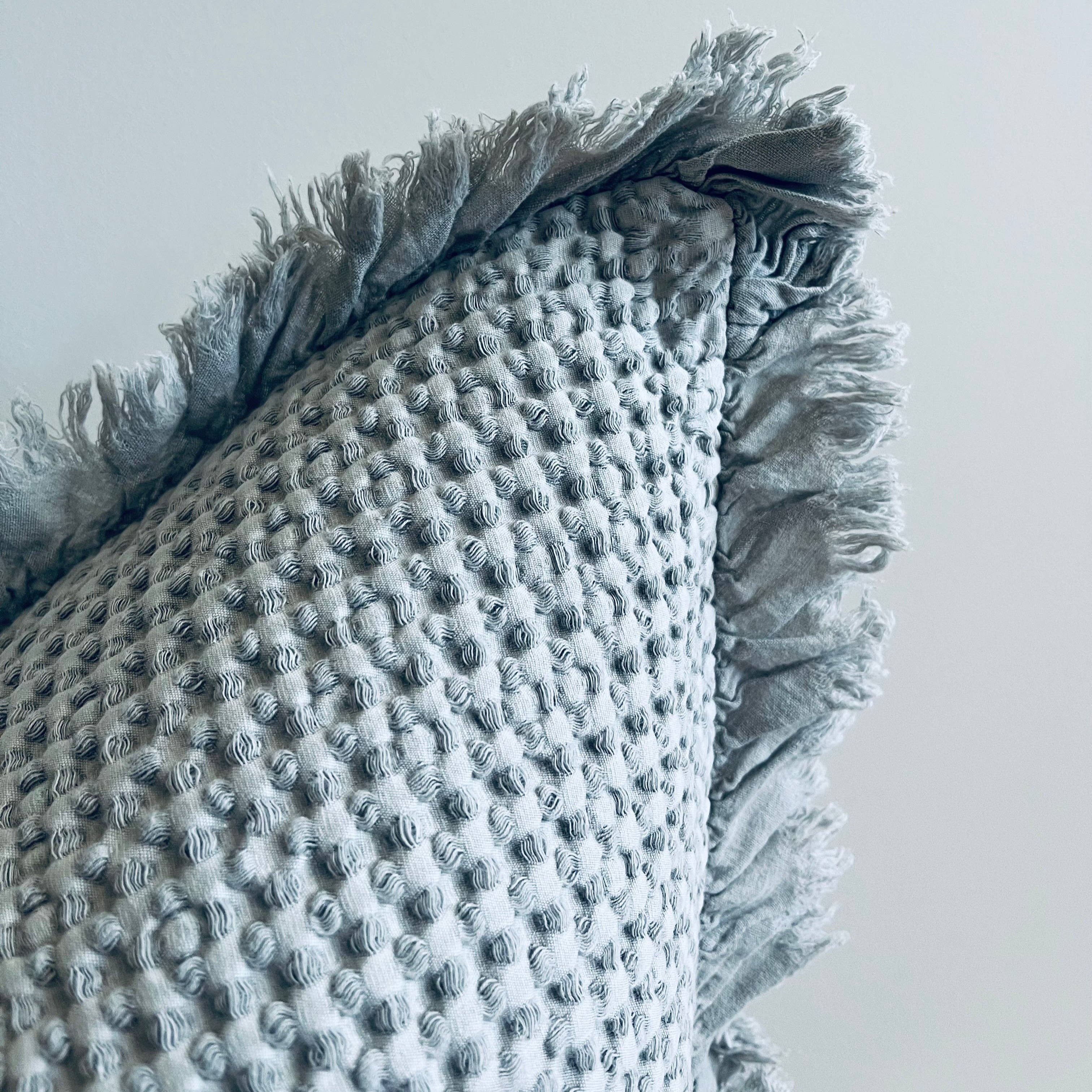 Organic Cotton Waffle Ruffle Cushion Cover - Light Grey- 2.5cm Frayed Ruffle
