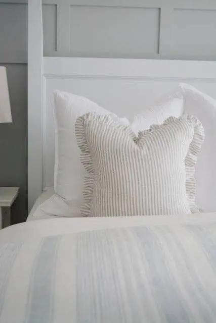 Pure Linen Ruffle Cushion Cover - Grey Stripe Mama and Tochter