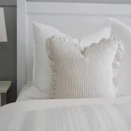 Pure Linen Ruffle Cushion Cover - Grey Stripe Mama and Tochter