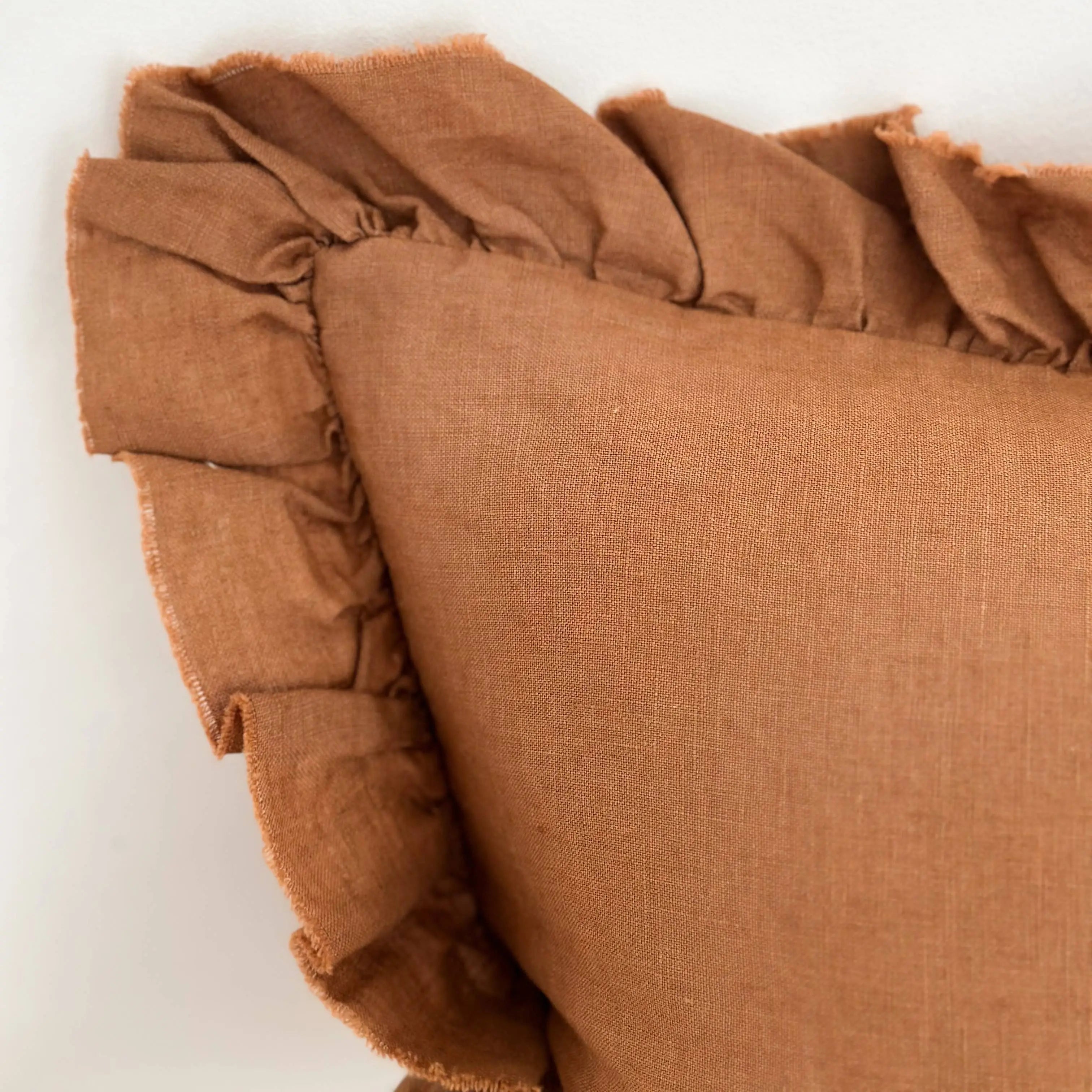Hallie Ruffled Linen Cushion Cover – Rust 50 × 30 cm