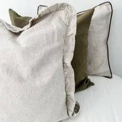 Reversible Linen Ruffle Cushion Cover Only - Natural Gingham - Natural - Barrington Country Homewares