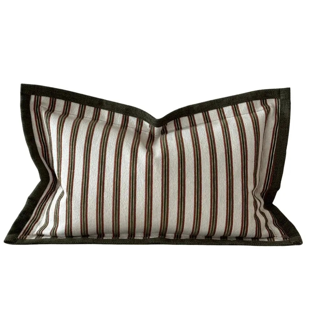 Fleur Olive & Terracotta Stripe Cushion Cover – 50 × 30 cm