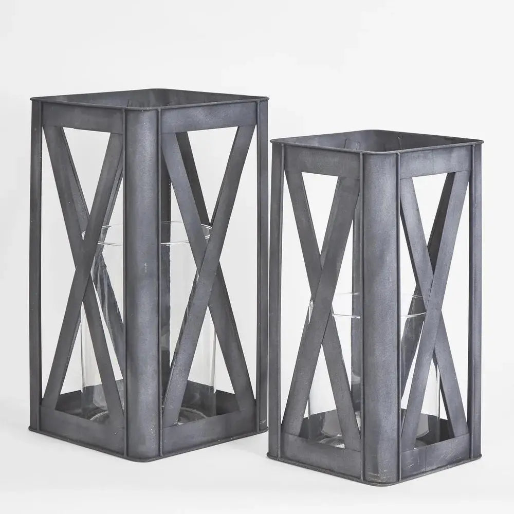 Black Iron & Glass Lanterns - Set Of Two Florabelle