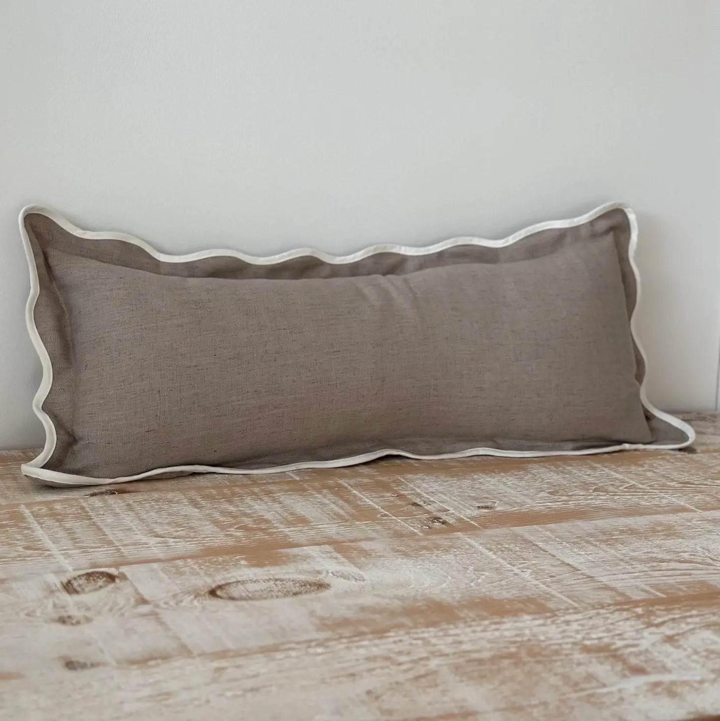 Chloe Greige Scalloped Edge Bolster Cushion Cover – 80 × 30 cm