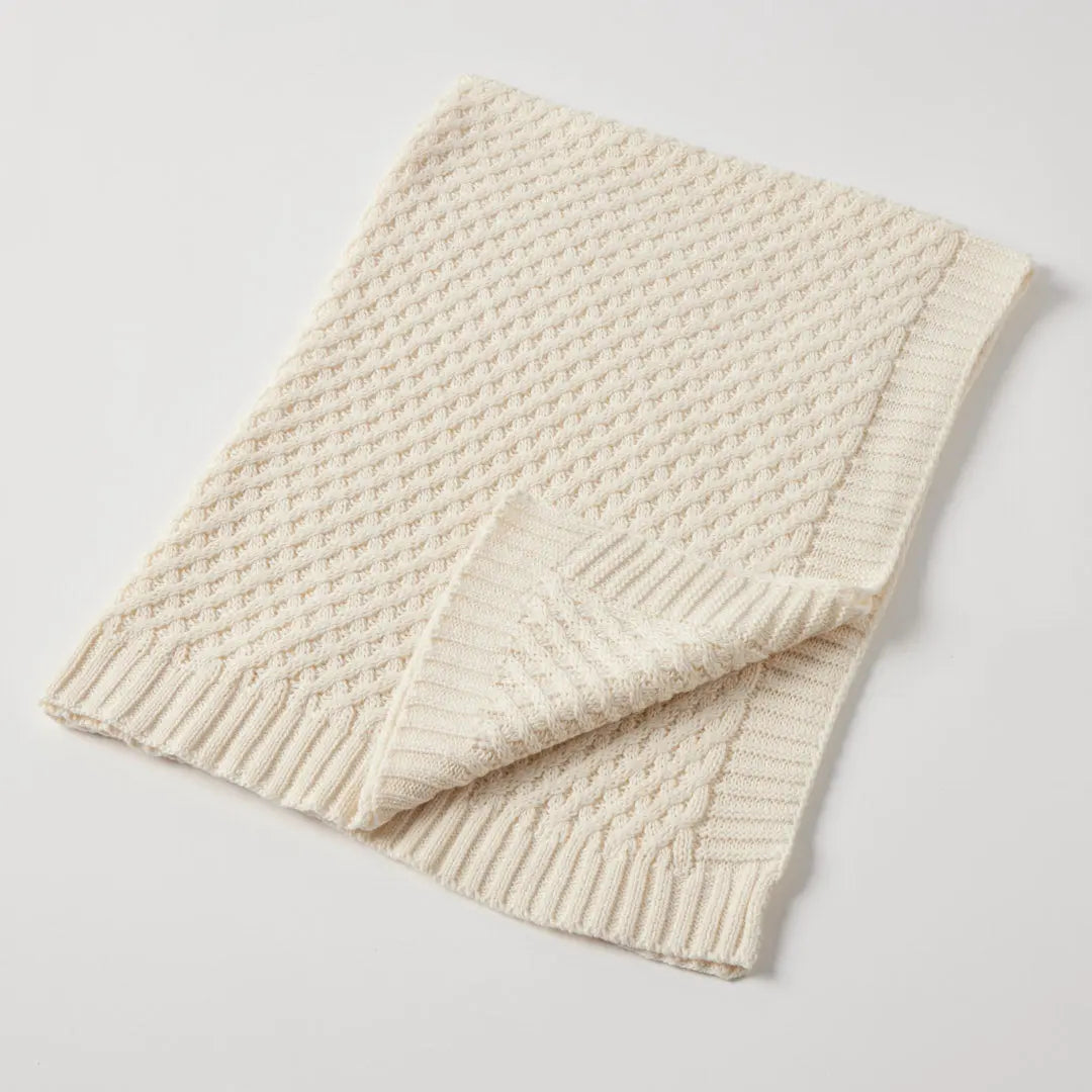 Cream Basket Weave Knit Baby Blanket