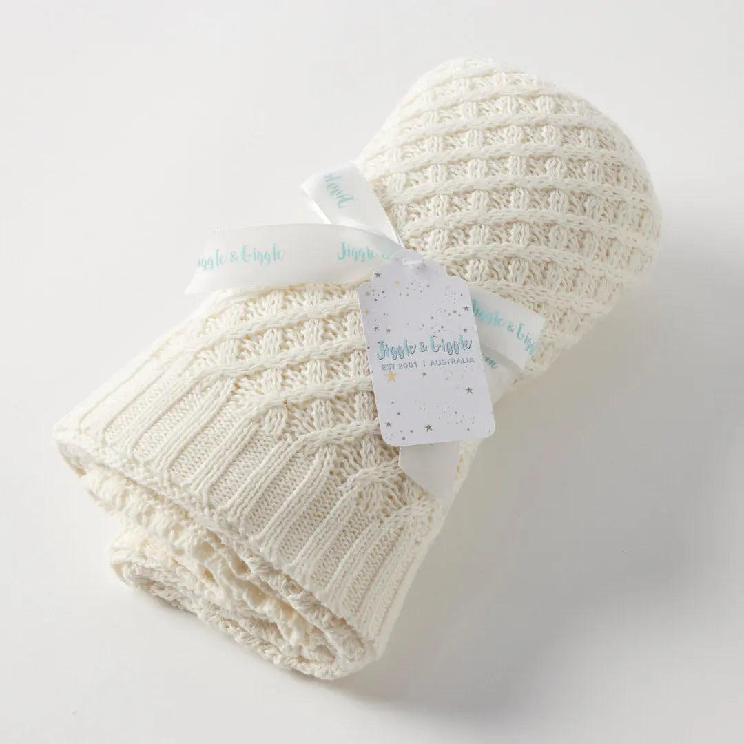 Cream Basket Weave Knit Baby Blanket