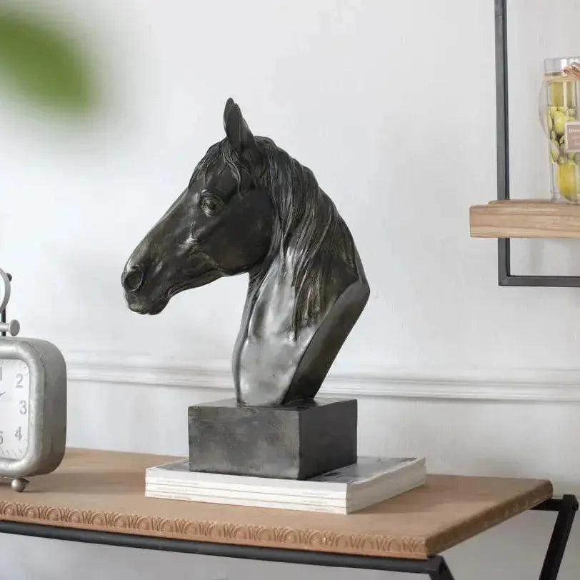 Gigi Black Horse Head Statue - Farmhouse Country Ornament 40cm Florabelle