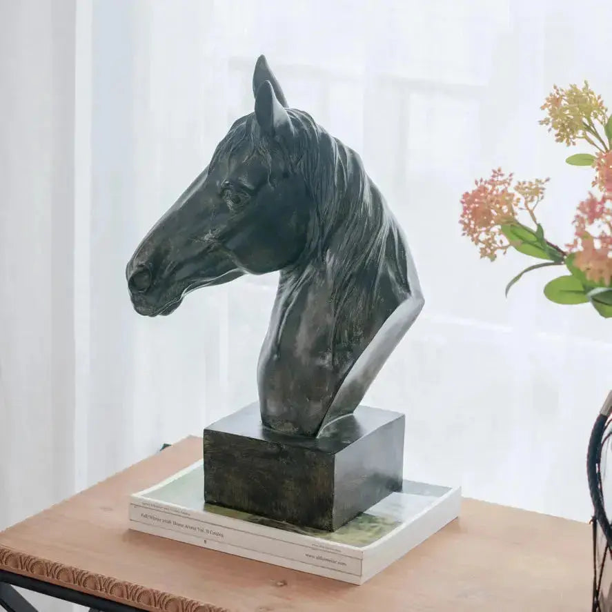 Gigi Black Horse Head Statue - Farmhouse Country Ornament 40cm Florabelle