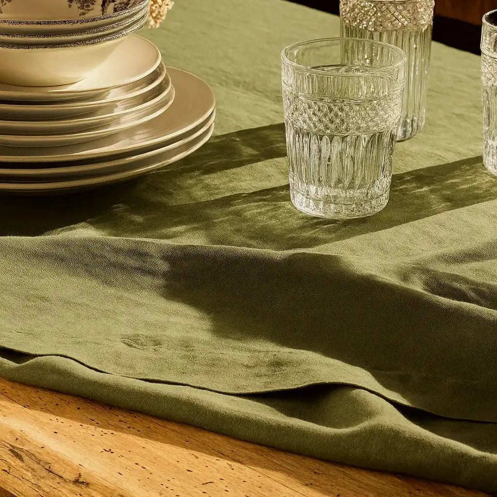 Pure Linen Tablecloth 150 x 180 cm - Olive Mama and Tochter