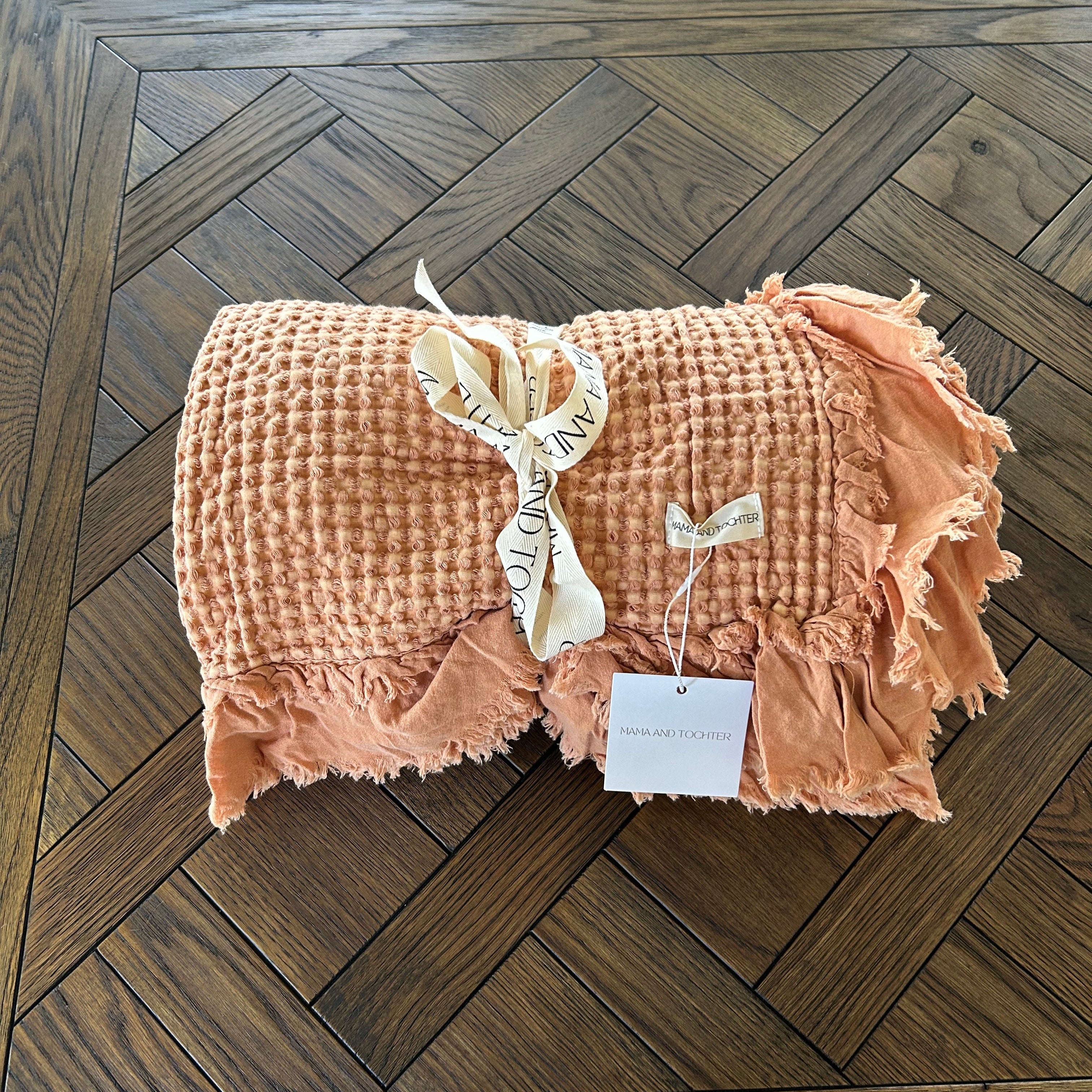 Organic Cotton Rustic Waffle Throw Blanket – Rust 150 × 200cm