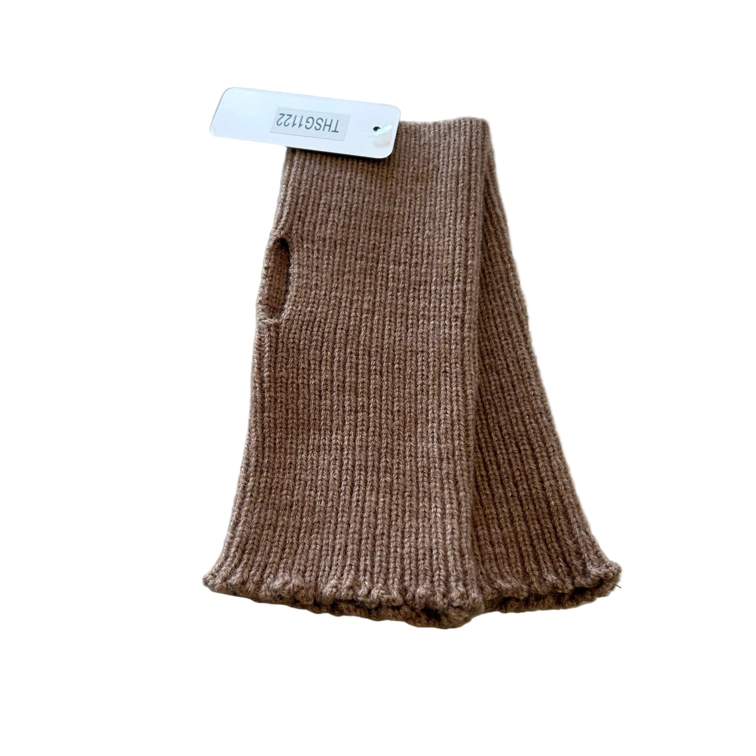 Ribbed Fingerless Gloves – Brown