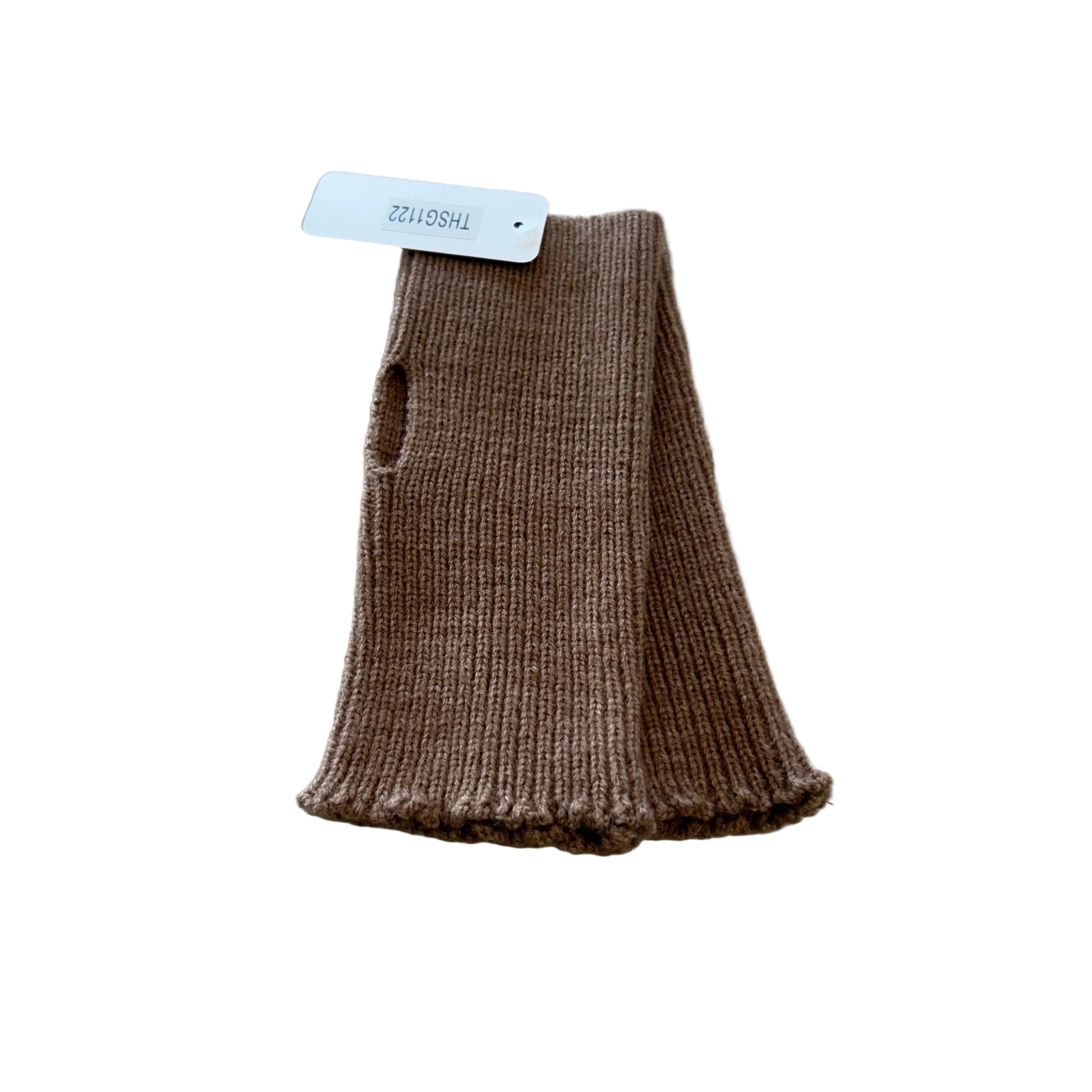 Ribbed Fingerless Gloves – Brown