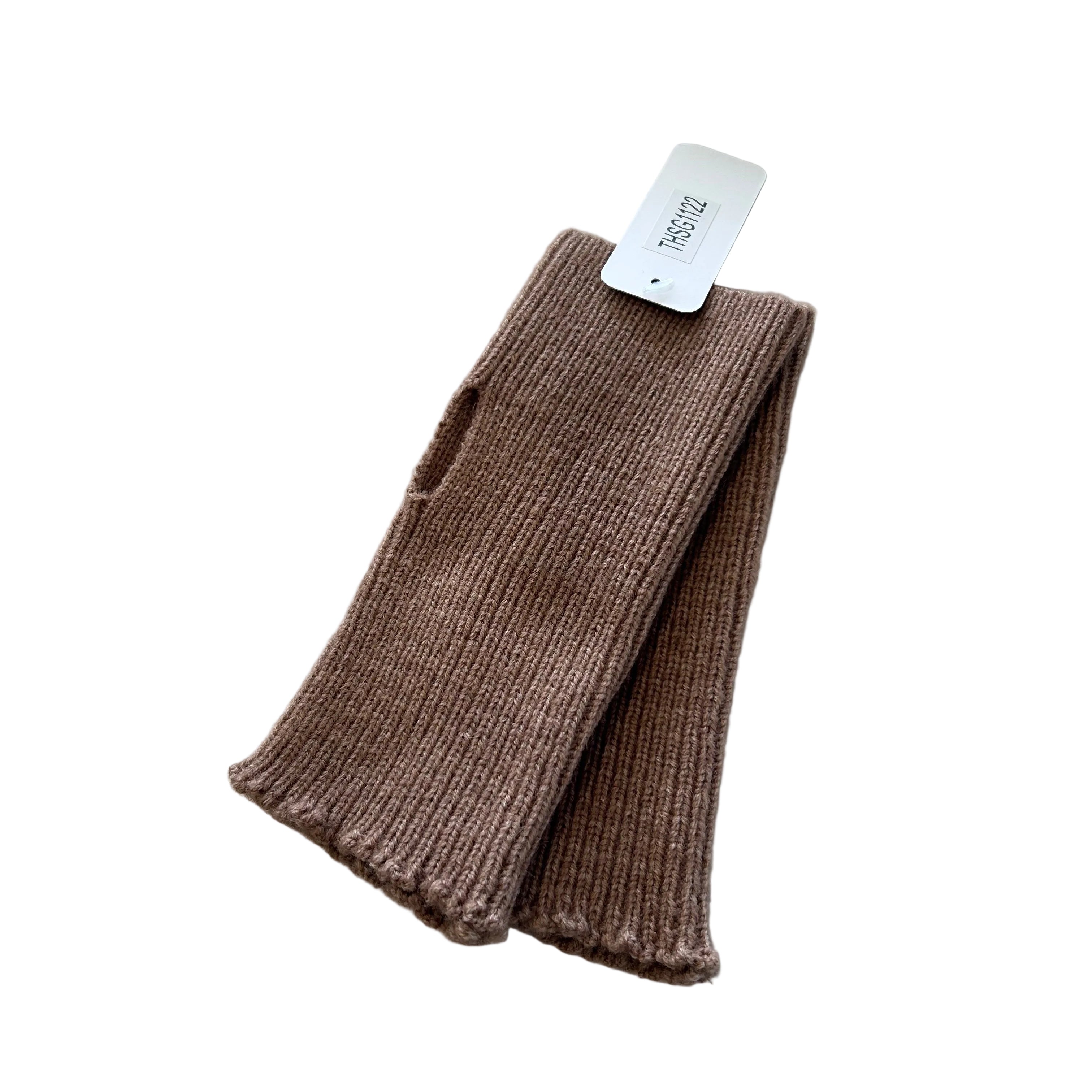 Ribbed Fingerless Gloves – Brown