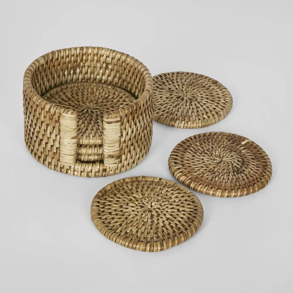 Paume Rattan Round Coaster Set 6 Natural - High Quality Florabelle
