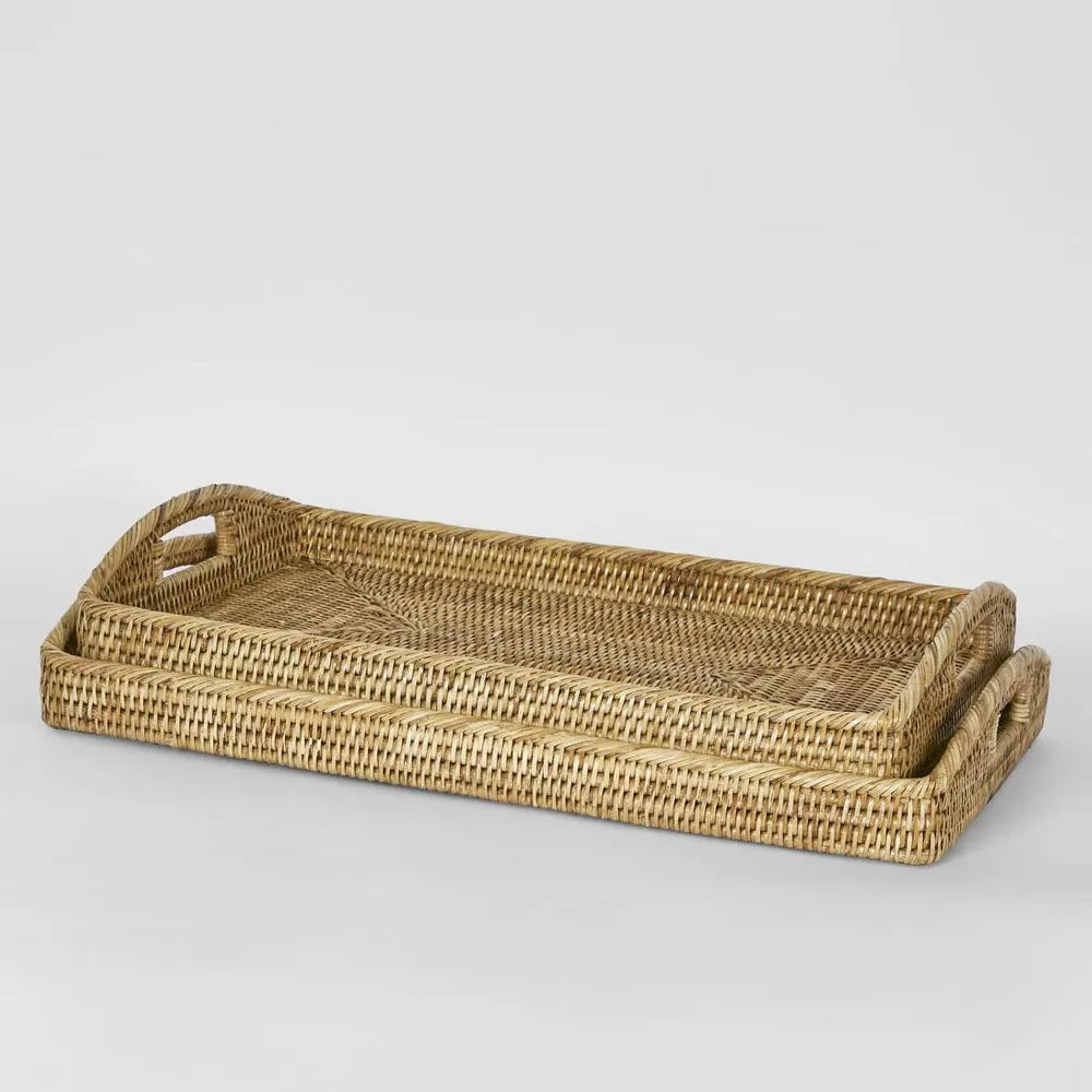 Paume Rattan Rectangle Tray Set 2 Natural - High Quality Florabelle