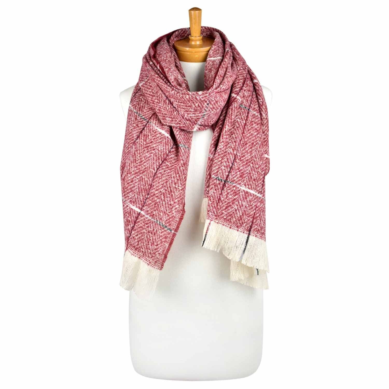 Soft Bergundy & Cream Check Scarf