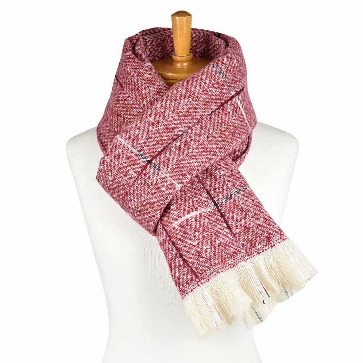 Soft Bergundy & Cream Check Scarf