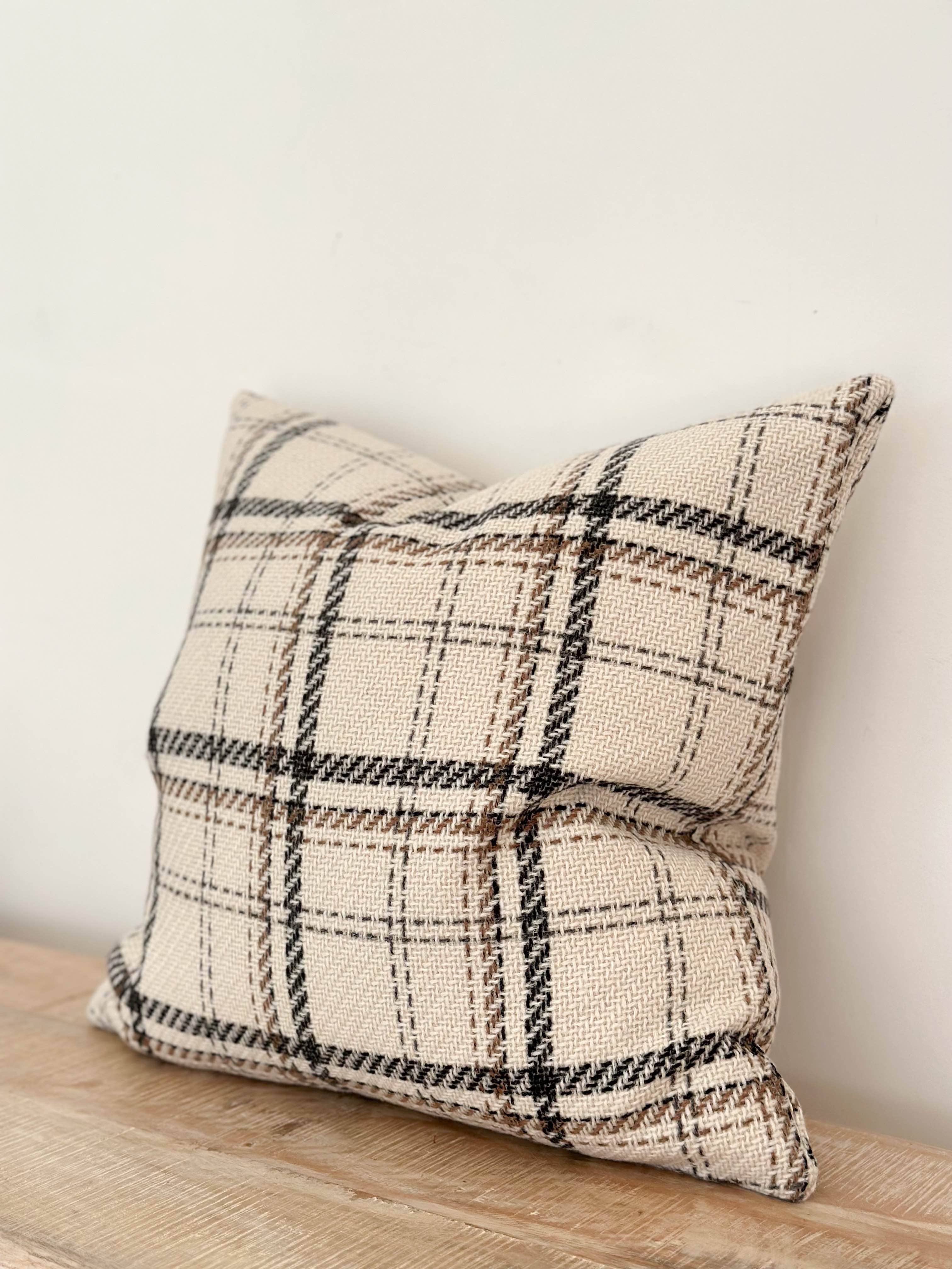 Country Wool Effect Cushion Cover – Cream Check 45×45cm Ellenvale Trade