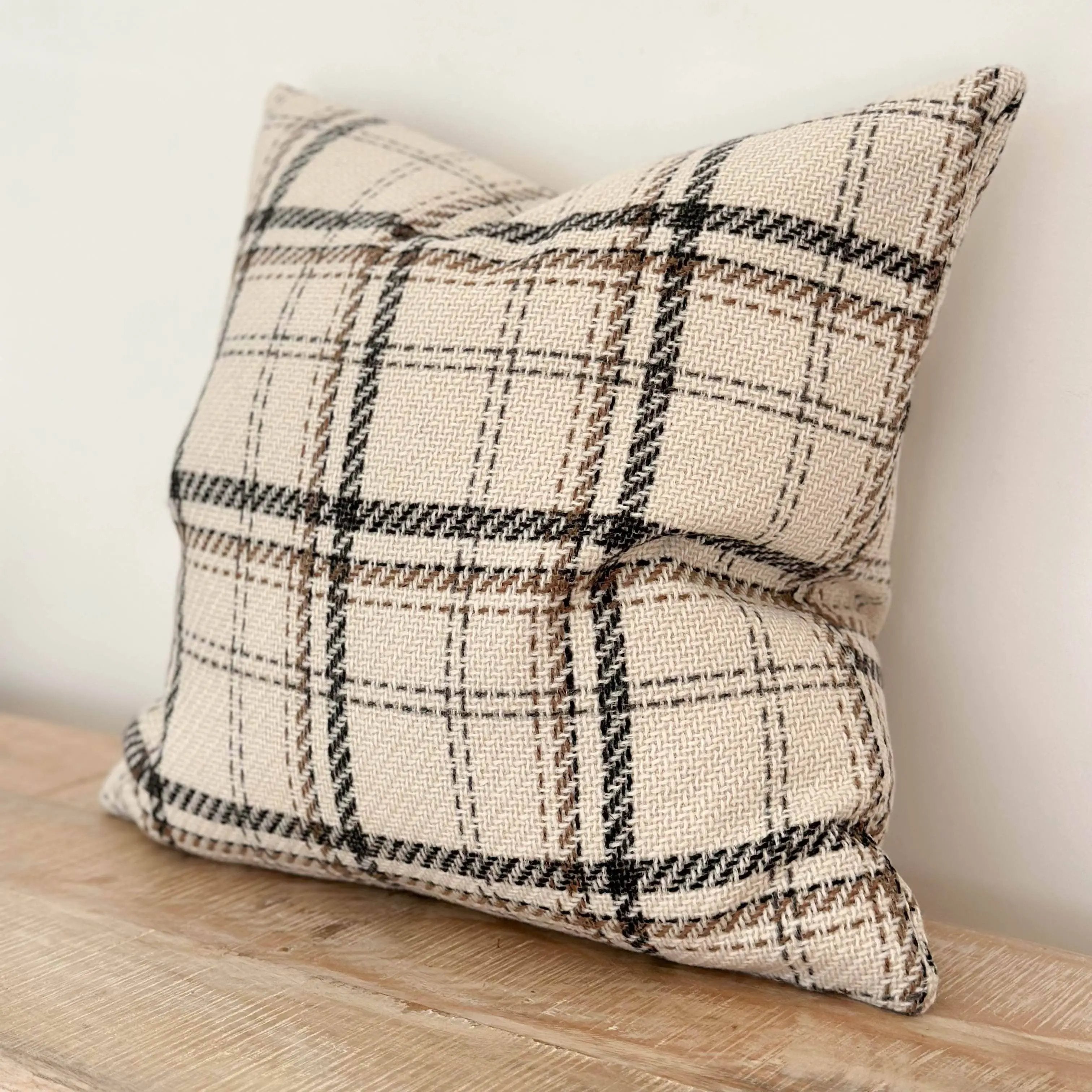 Country Wool Effect Cushion Cover – Cream Check 45×45cm Ellenvale Trade