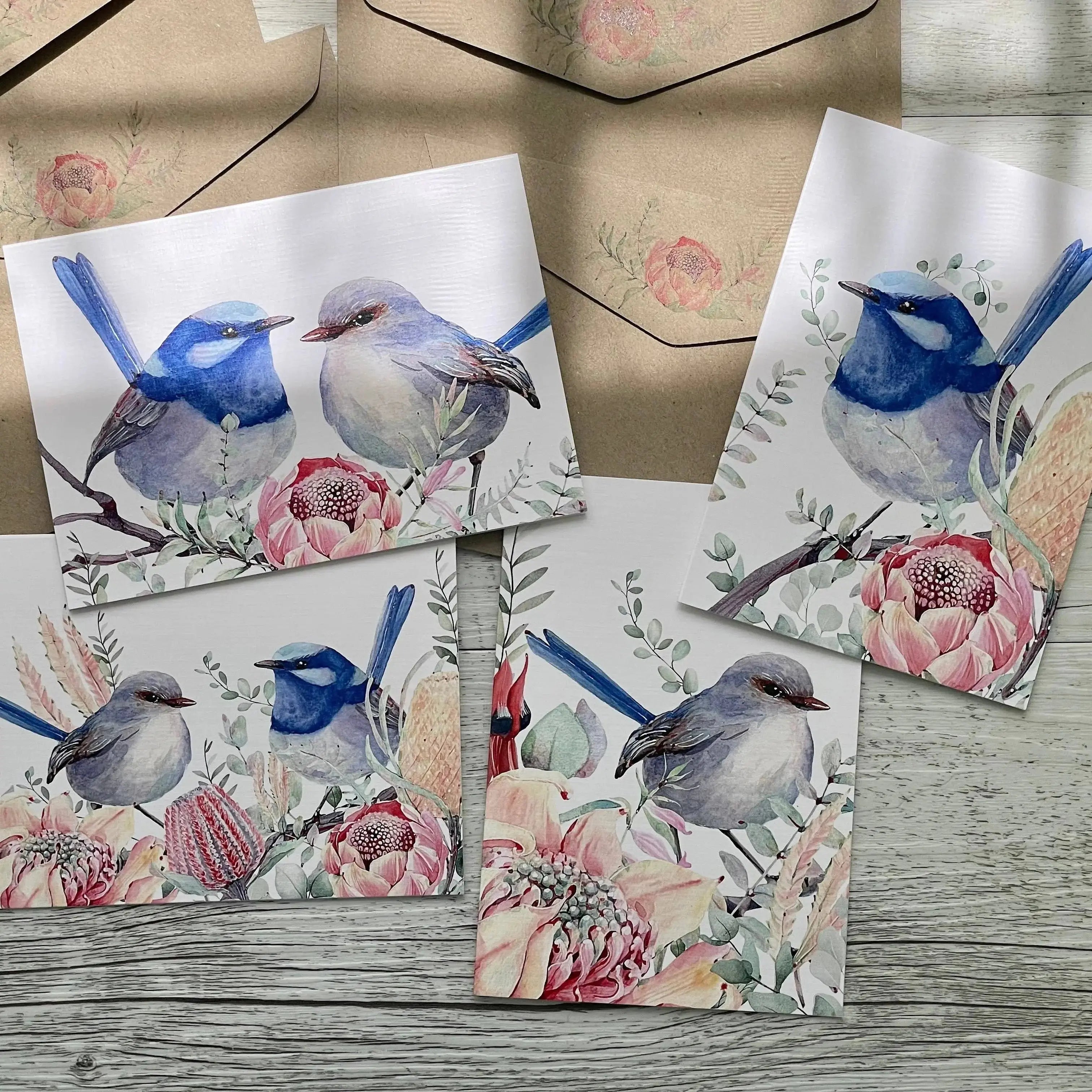 Superb Fairy Wrens - Blank Cards set of 4: All 4 please Scattered Seed Co