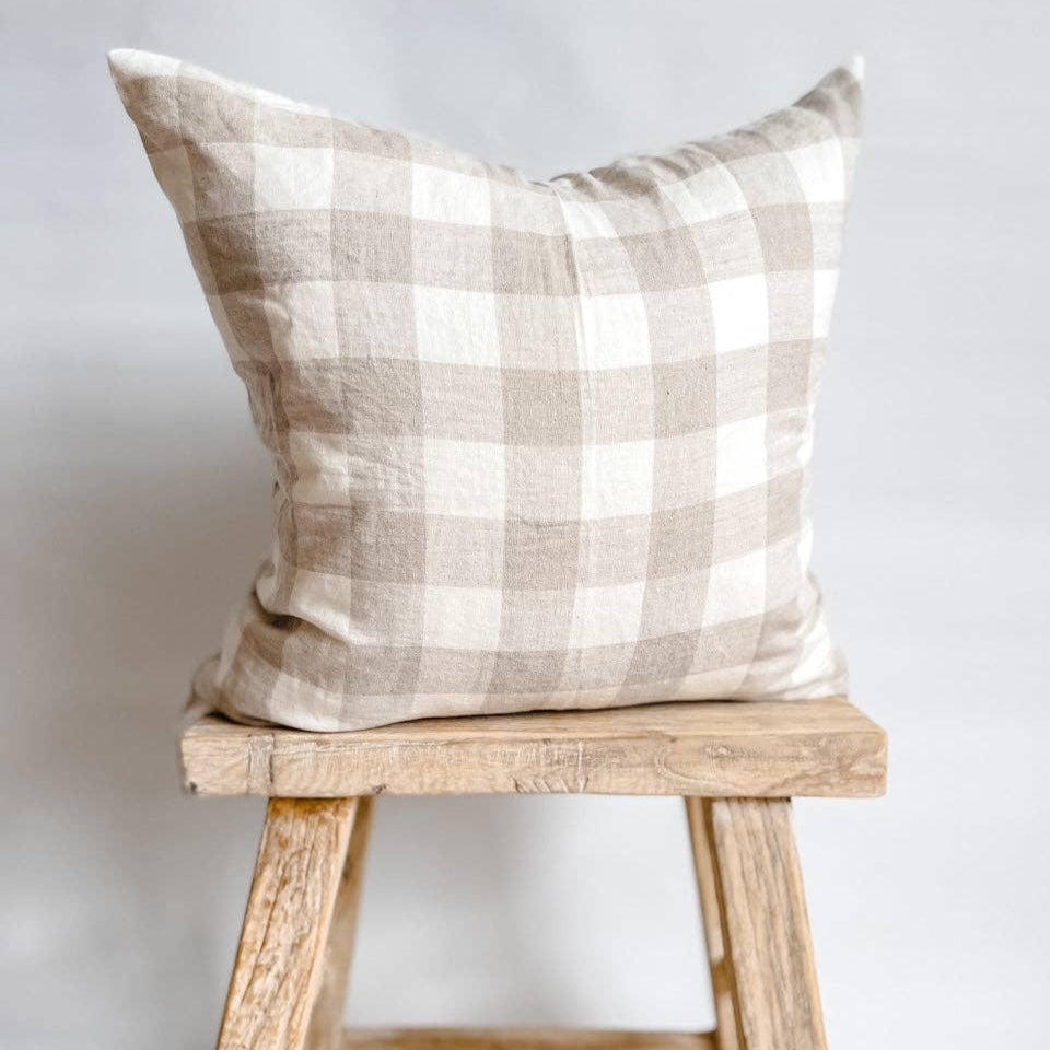 Linen Cushion - Natural Gingham Mama and Tochter