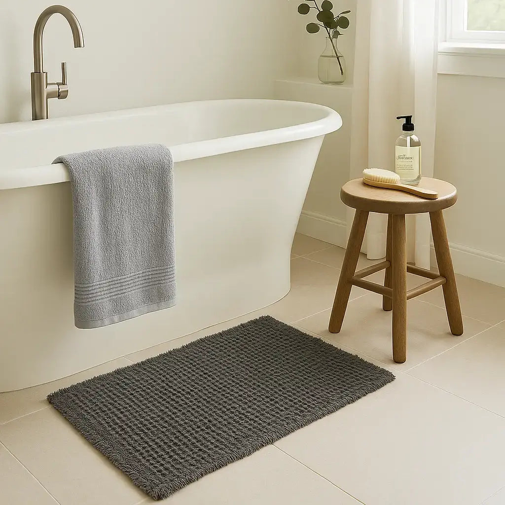 Microfiber Waffle Non slip Bath Mat - Charcoal Mama and Tochter