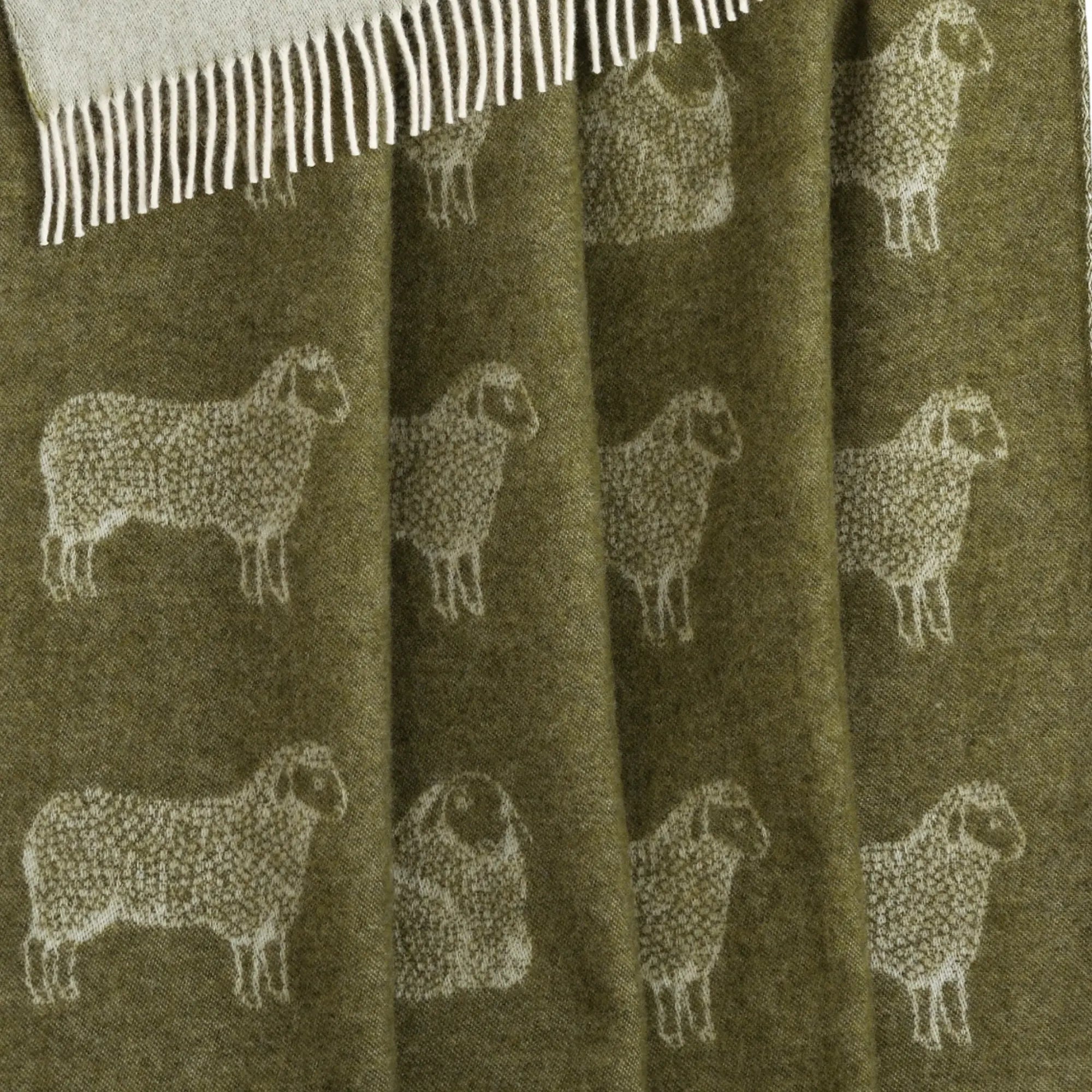 Sheep Mossy Green Pure Wool Throw JJ Textile